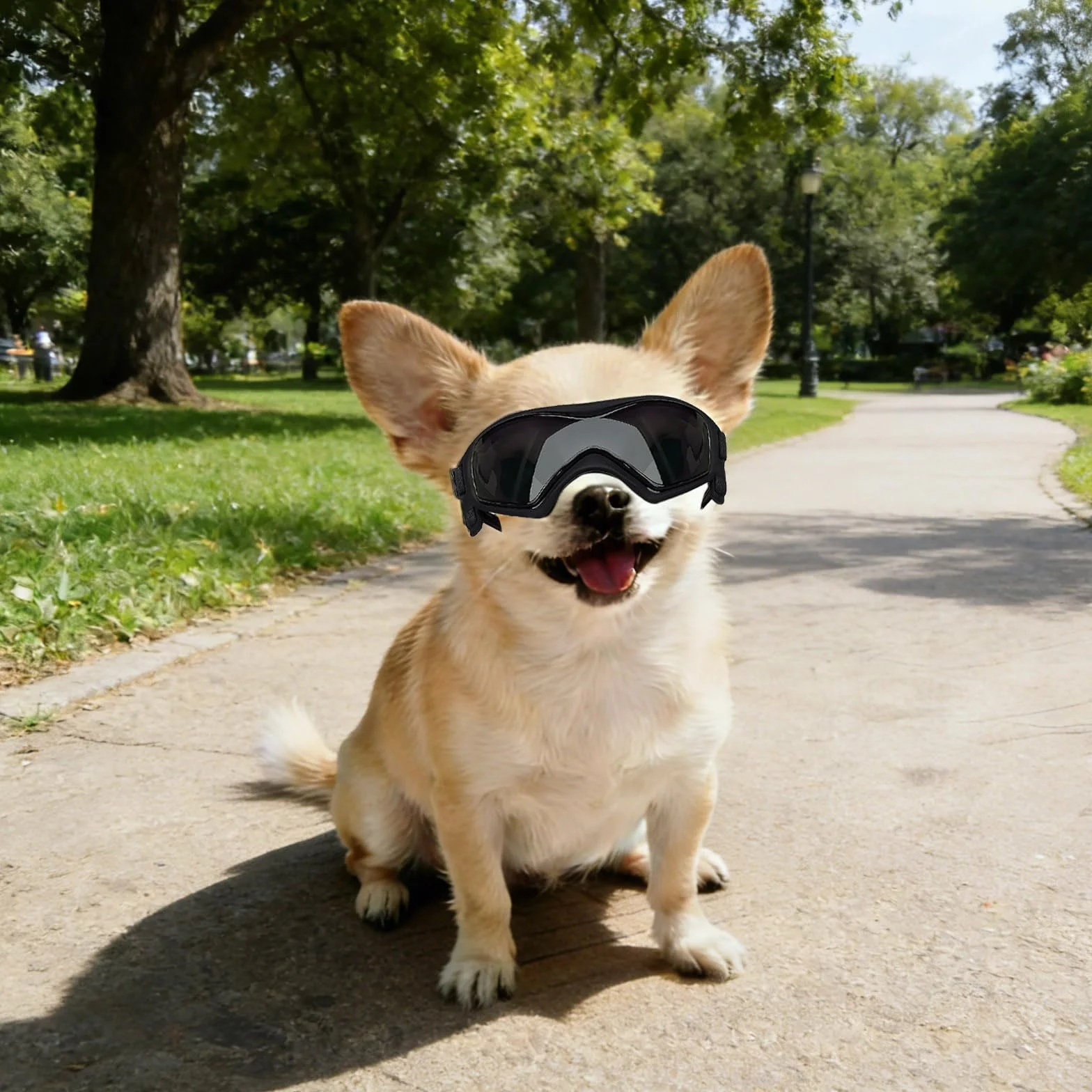 Namsan Okulary dla bardzo małych psów, ochrona przed promieniowaniem UV, okulary przeciwsłoneczne z regulowanymi paskami, okulary motocyklowe dla małych psów, czarne