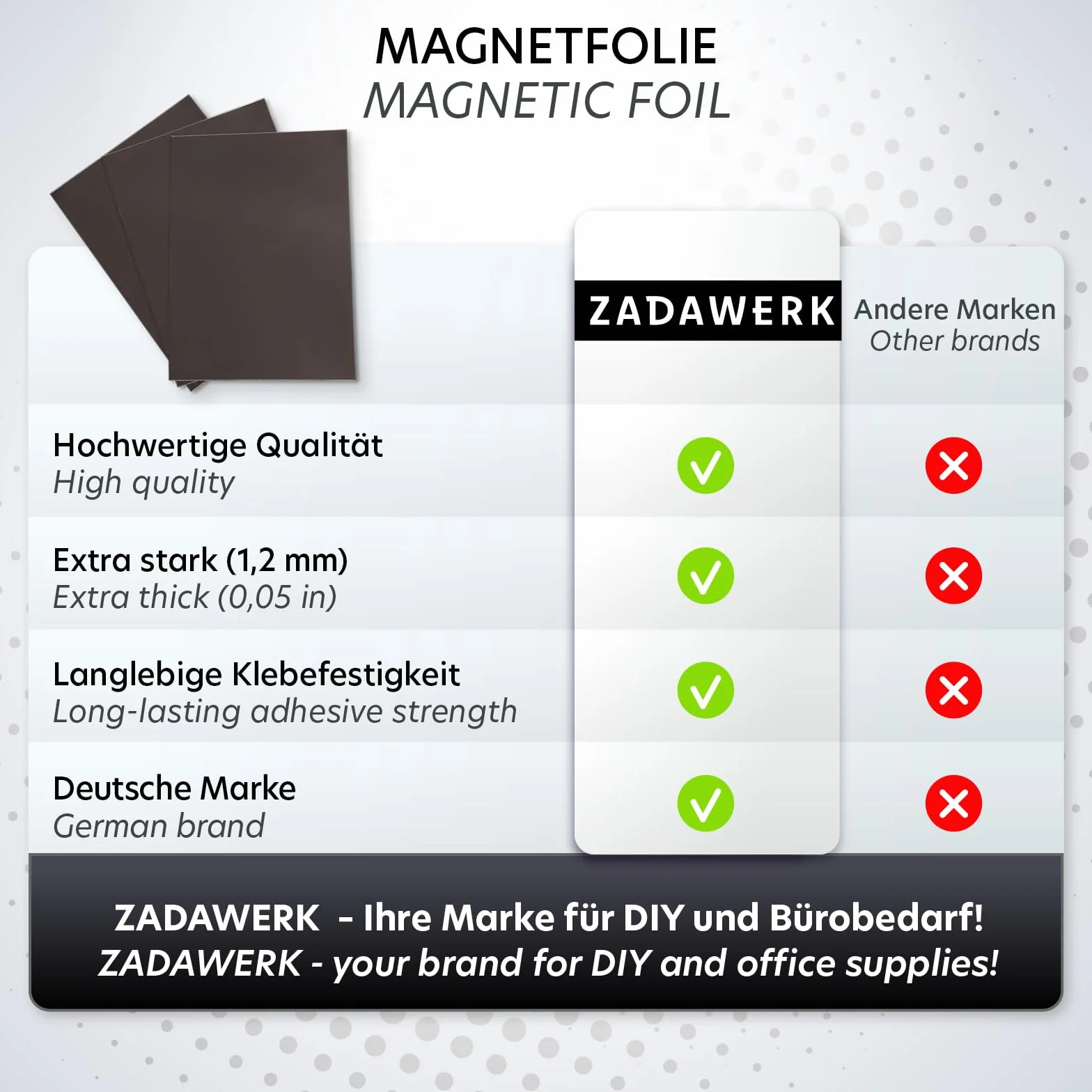 Folia magnetyczna - 1,2 mm - DIN A4-6 sztuk - samoprzylepna - czarna