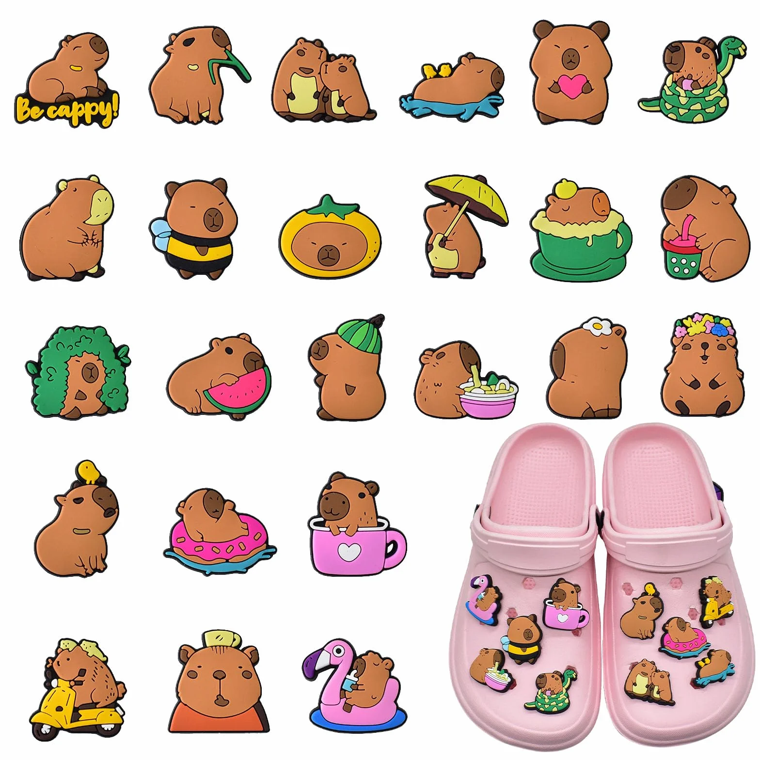 Capybara Shoe Charm, 25 Sztuk Capybara Shoe Charms dla Nastolatków DIY Sticker Shoe Charms dla Chłopców i Dziewcząt, Bransoletki, Chodaki, Sandały, Prezenty Imprezowe, Prezenty dla Dorosłych
