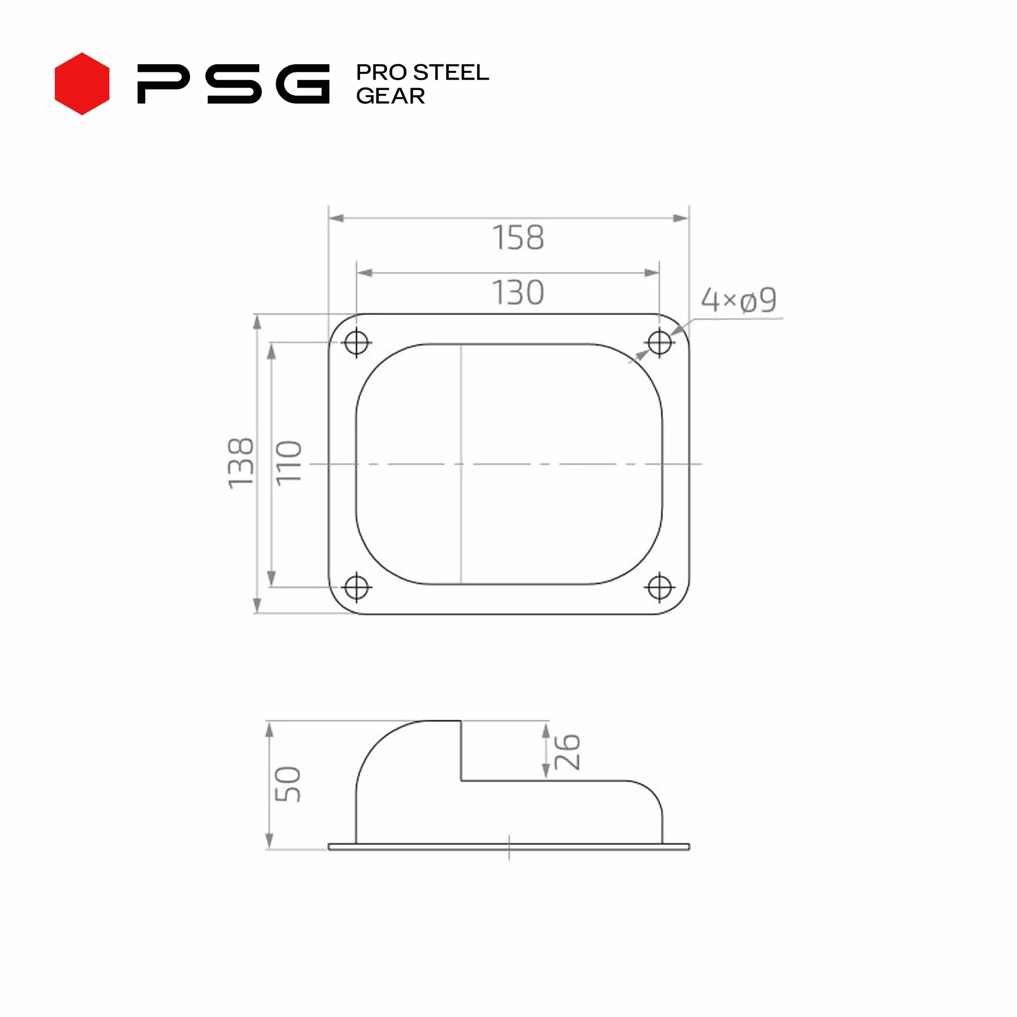 PSG Stoper do bramy OGRANICZNIK ODBÓJ STAL ODBOJNIK OPÓR ZDERZAK 158 mm x 138 mm x H50 mm
