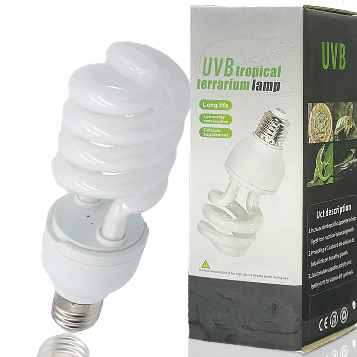 Żarówki UVB dla gadów Żarówka żółwia dla żółwi wodnych Tropikalne lampy terrarium Energooszczędny suplement wapnia dla płazów lasów deszczowych jaszczurka wąż (UVB5.0 26W)
