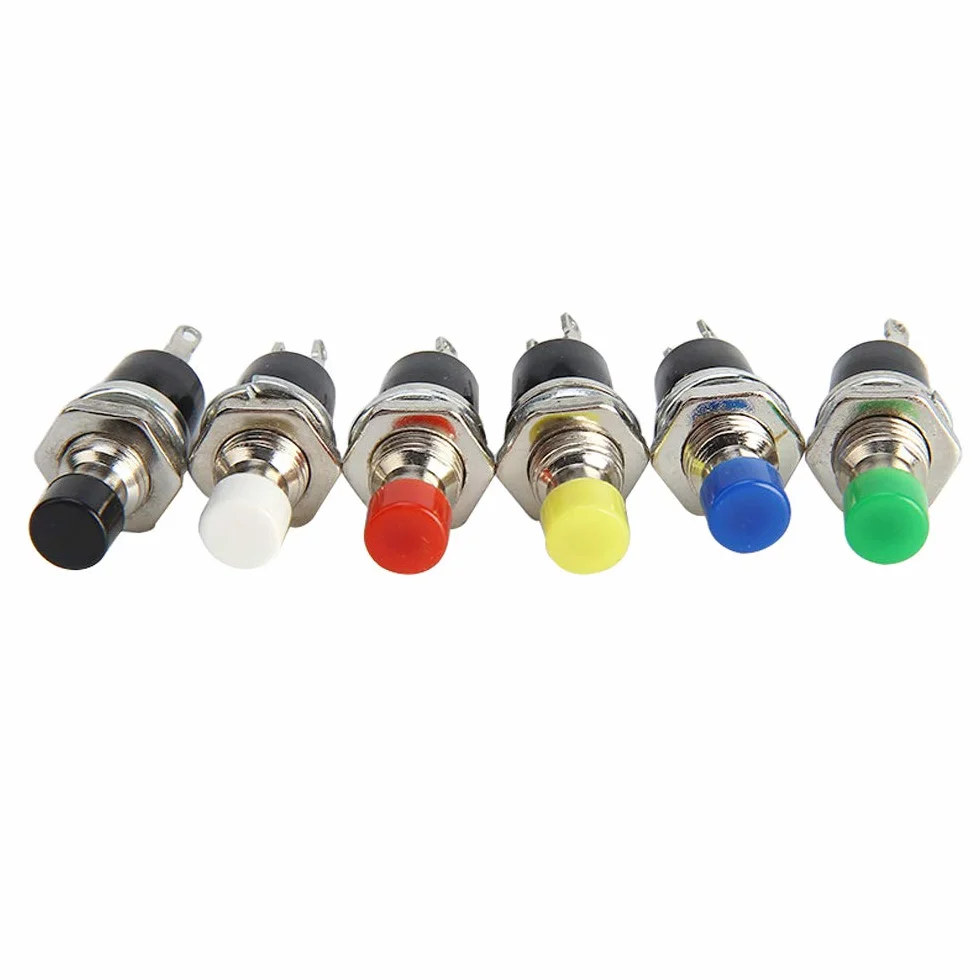 36 szt., Premium 7 mm, mini przełącznik przyciskowy, normalnie otwarty, 2-pinowy SPST mikroprzełącznik 1A 250V AC (6 kolorów)