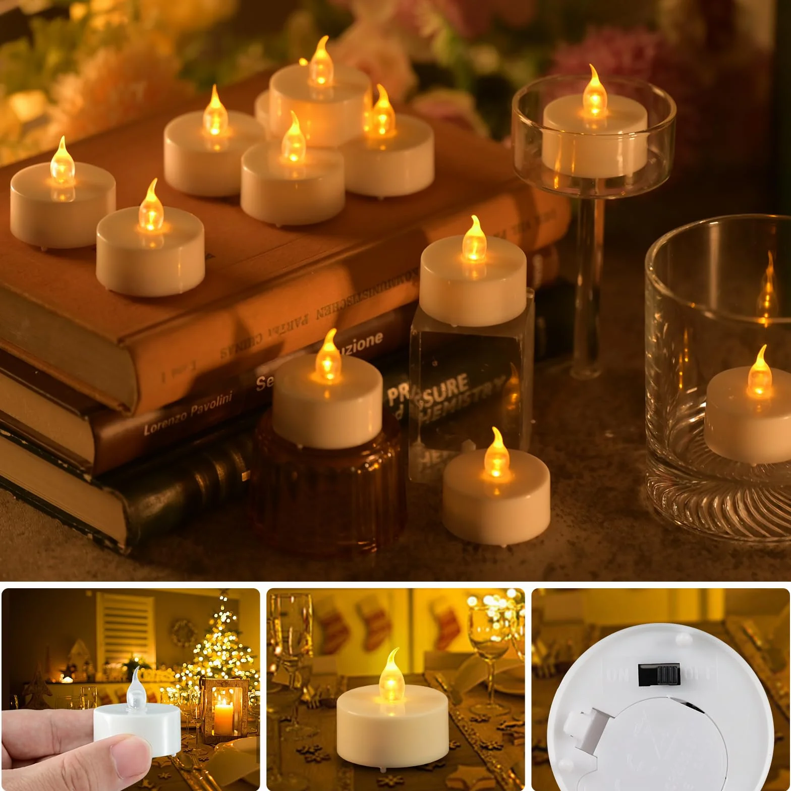 cimetech 12PC Led Tea Lights z timerem, elektryczne migoczące świece ledowe na baterie z pilotem zdalnego sterowania do domu, pokoju, stołu, Halloween, dekoracji świątecznych