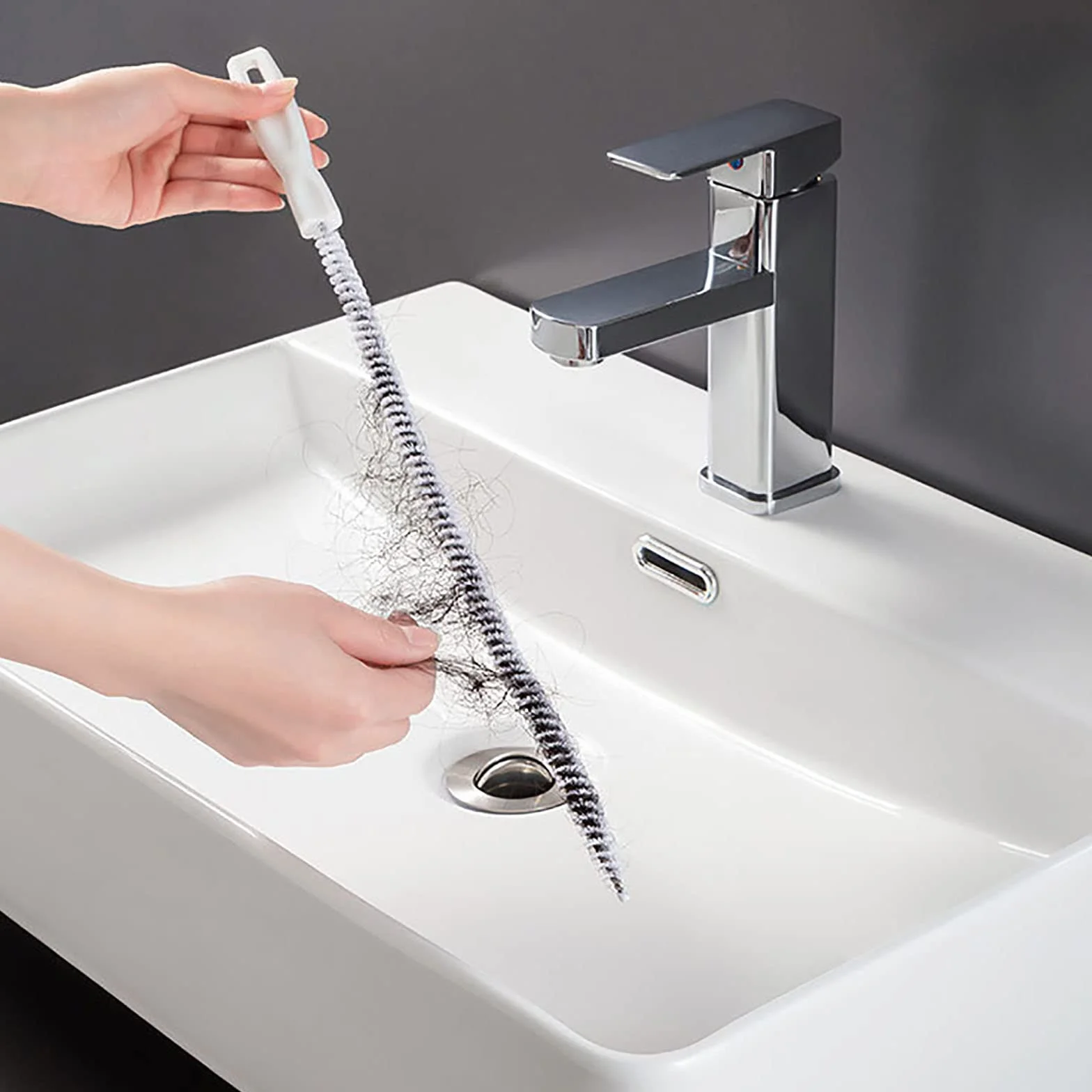 KEYRI 2-częściowa szczotka do czyszczenia odpływu, elastyczna szczotka do czyszczenia zlewu 45 cm, do odblokowywania odpływów i węży, narzędzie do drenażu do łazienki, kuchni (2 sztuki)