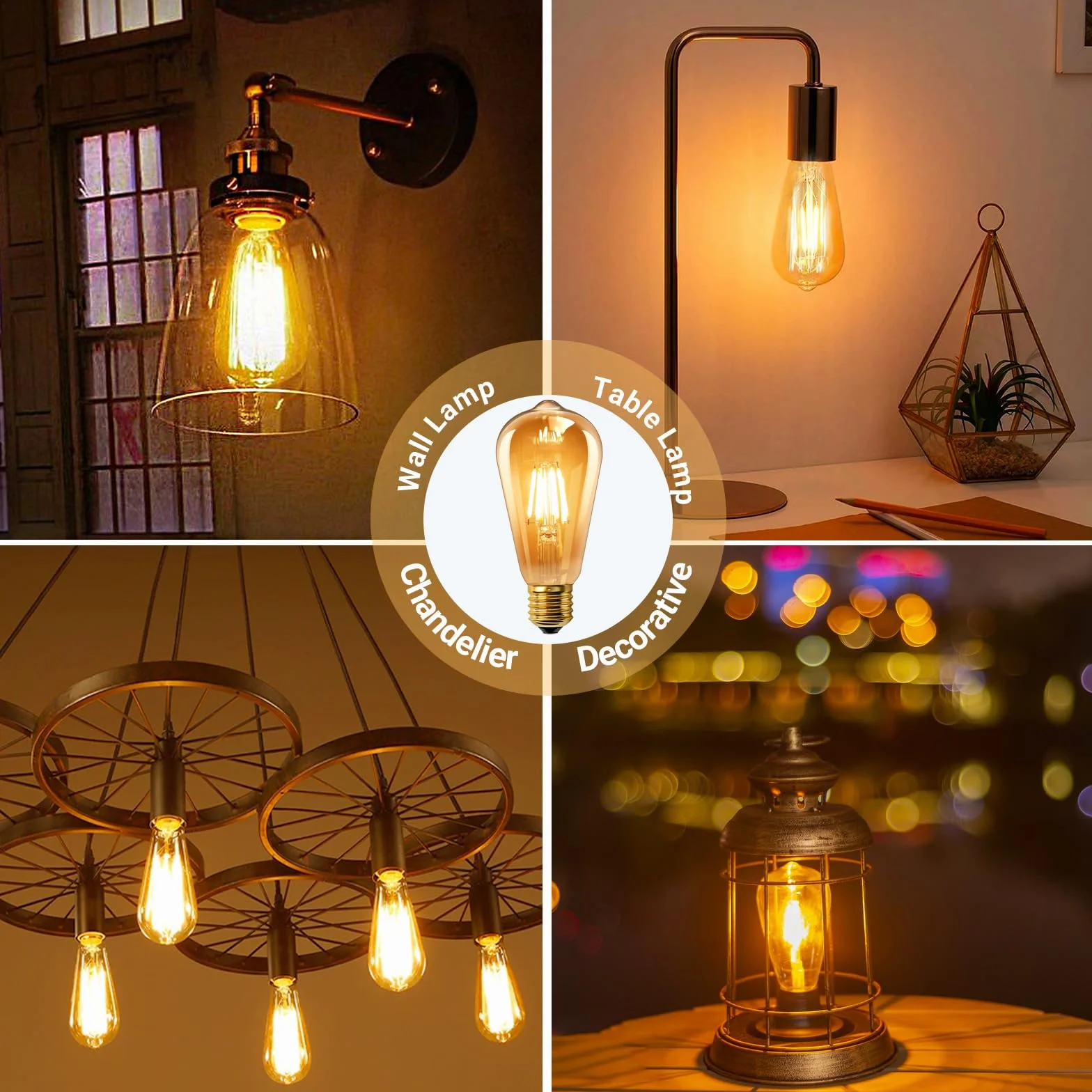 Caldarax Żarówka vintage E27 gwint Edison, LED 6 W, odpowiednik 60 W, żarówka ze szkła bursztynowego retro, ciepła biel 2200 K, 600 lm, bez ściemniania, żarówki ST64 retro z żarnikiem, żarówki