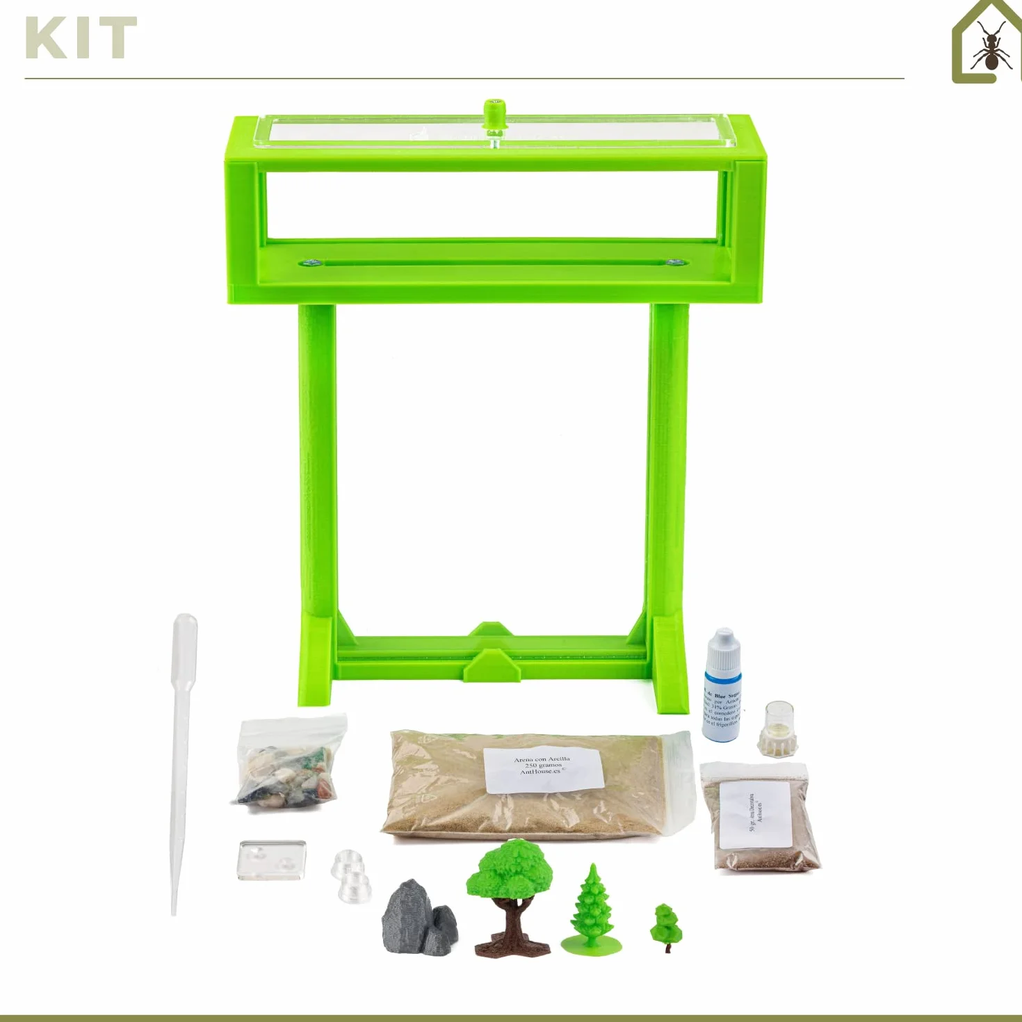 AntHouse Naturalna farma mrówek, z piasku, zestaw akrylowy 3D w kształcie litery T, 15 x 15 x 1,5 cm, kolor szary, w zestawie z mrówkami
