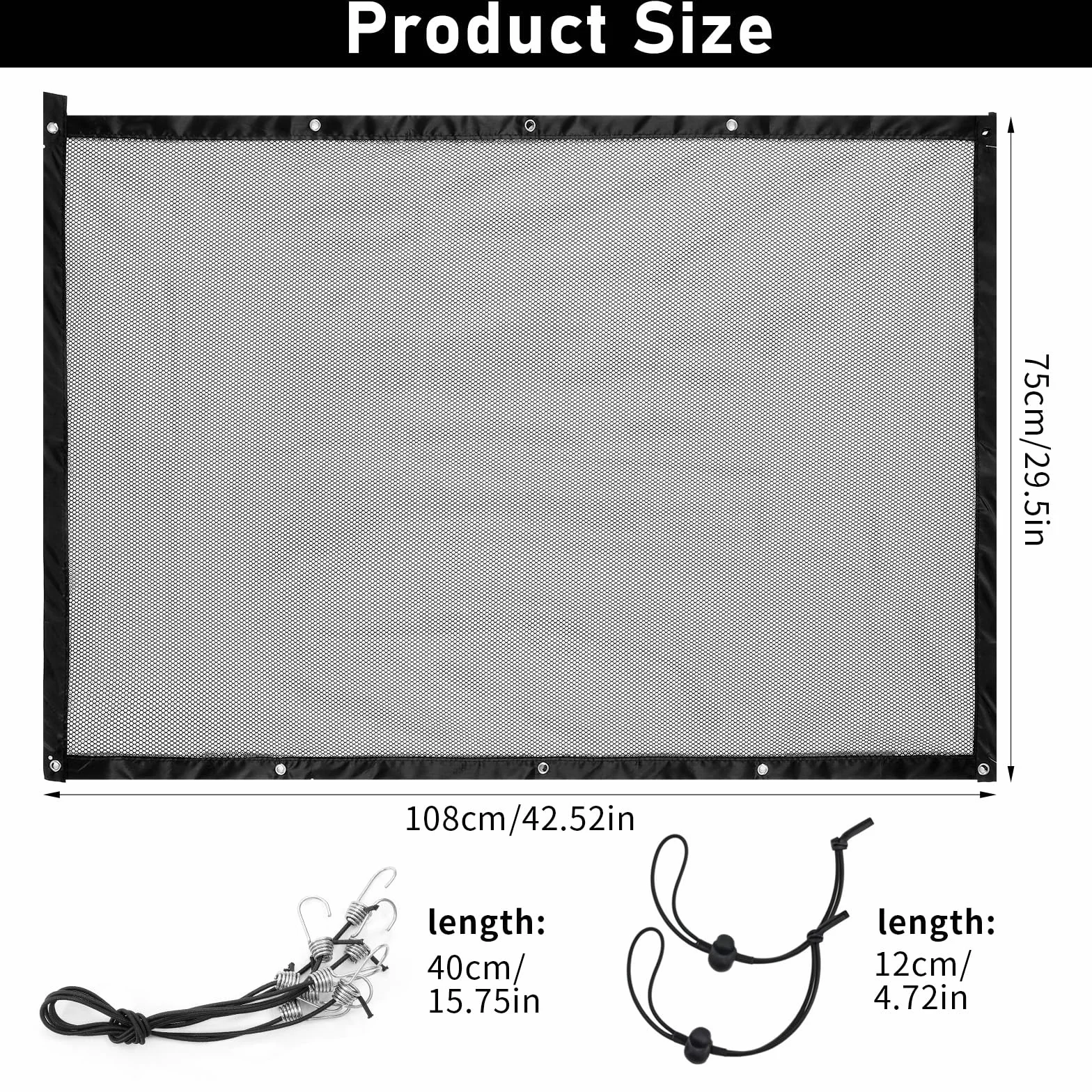 Grevosea Siatka ochronna na samochód, przenośna, dwuwarstwowa, 108 x 75 cm, regulowana siatka bezpieczeństwa z 4 hakami, siatka zabezpieczająca dla psów, SUV, zwierząt domowych