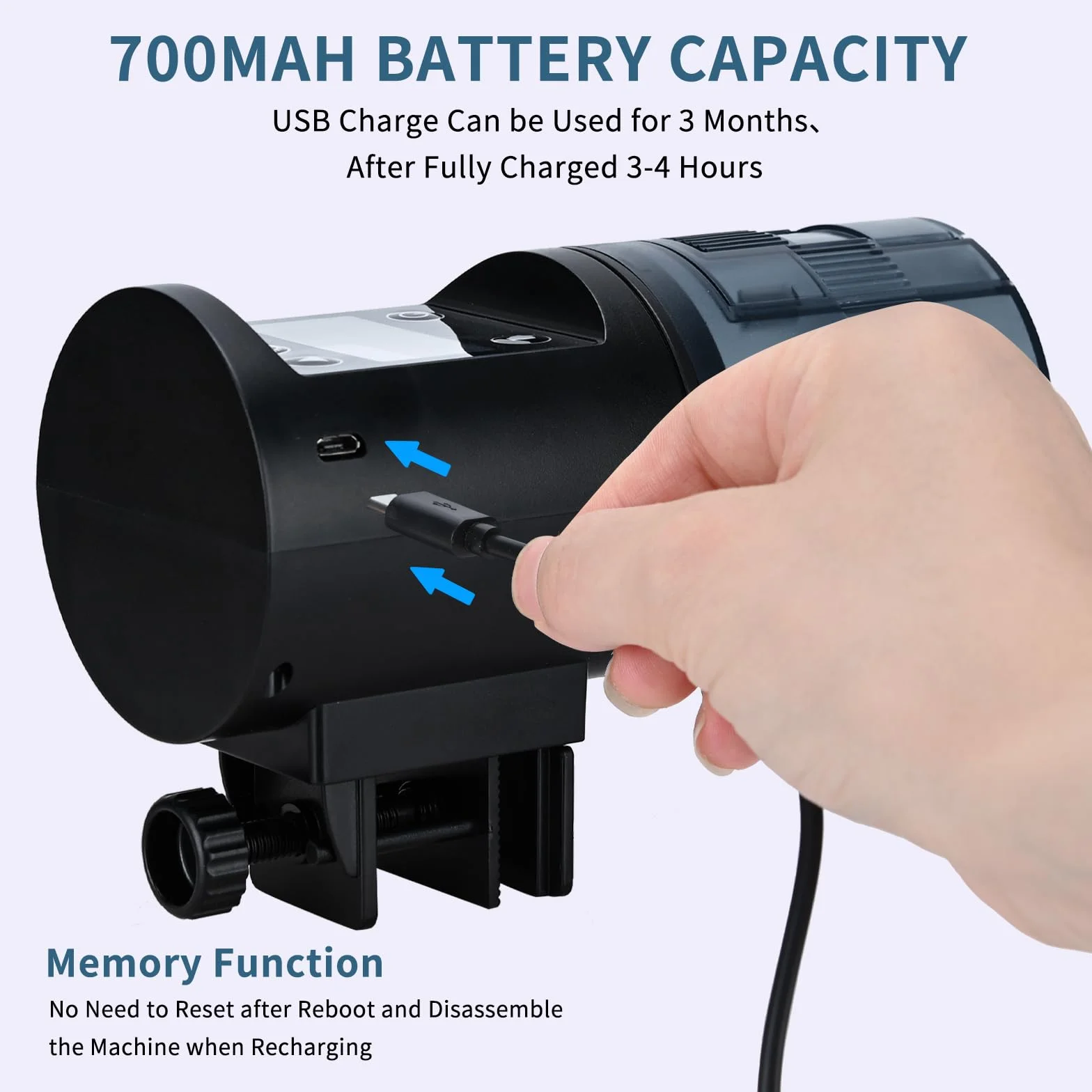 Podazz Automatyczny karmnik do akwarium, dozownik karmy dla ryb – ładowany przez USB, 200 ml, duża pojemność, do akwarium, wskaźnik czasu karmienia, odporny na wilgoć na urlop