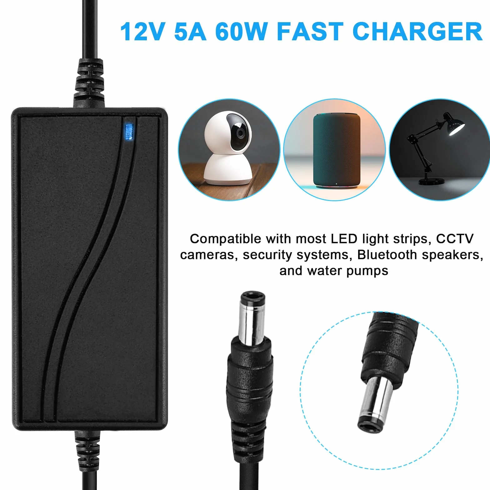 Transformator led 12 V 5 A adapter sieciowy: AC 100-240 V taśma LED wtyczka UE, zasilanie 12 V, uniwersalny adapter sieciowy, zasilacz wtykowy