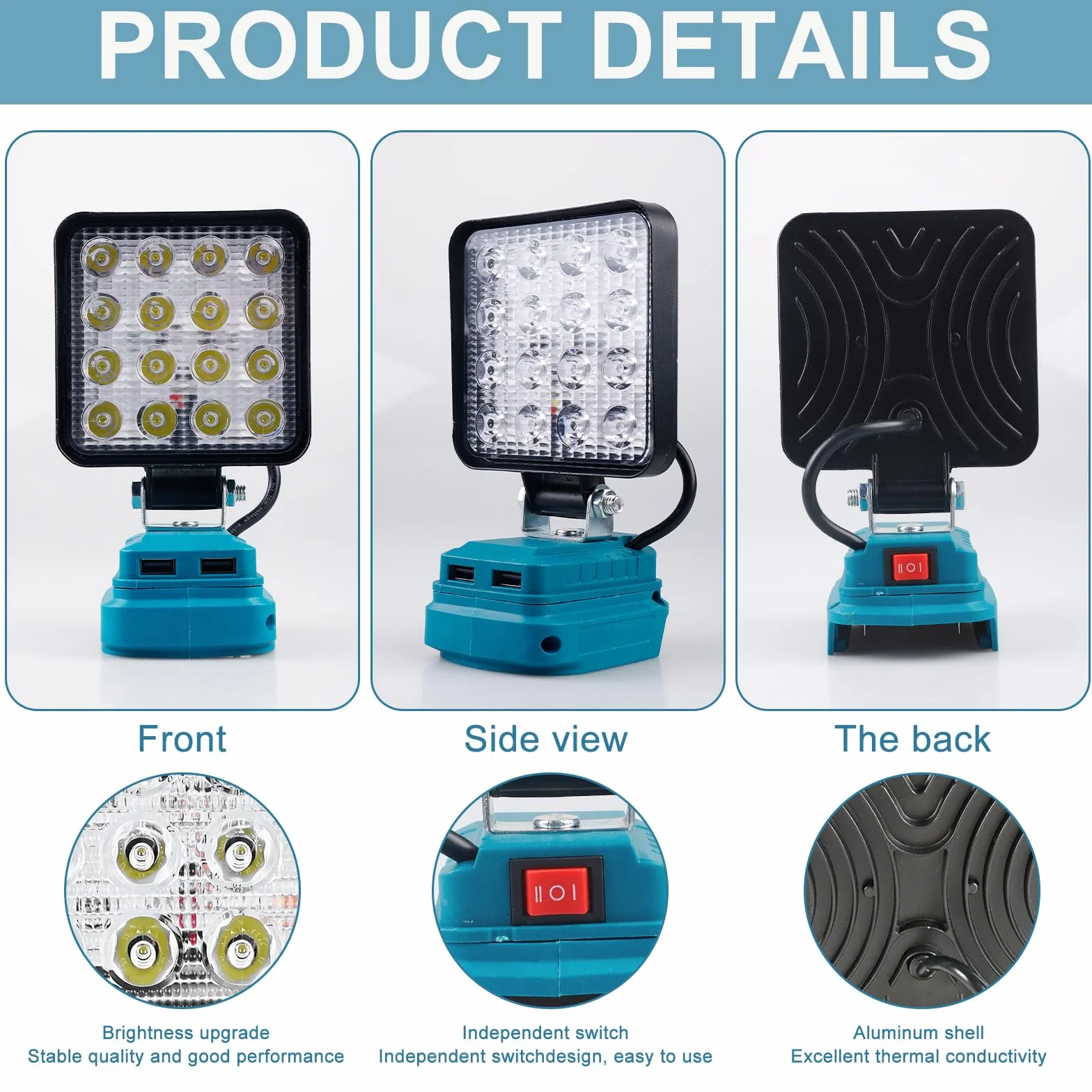 Akumulatorowa lampa do Makita 18 V, 18 W, 5400 lm, wielofunkcyjna lampa robocza LED, przenośny reflektor na plac budowy, Makita, 18 V, latarka na kemping, do naprawy samochodu, w sytuacjach awaryjnych