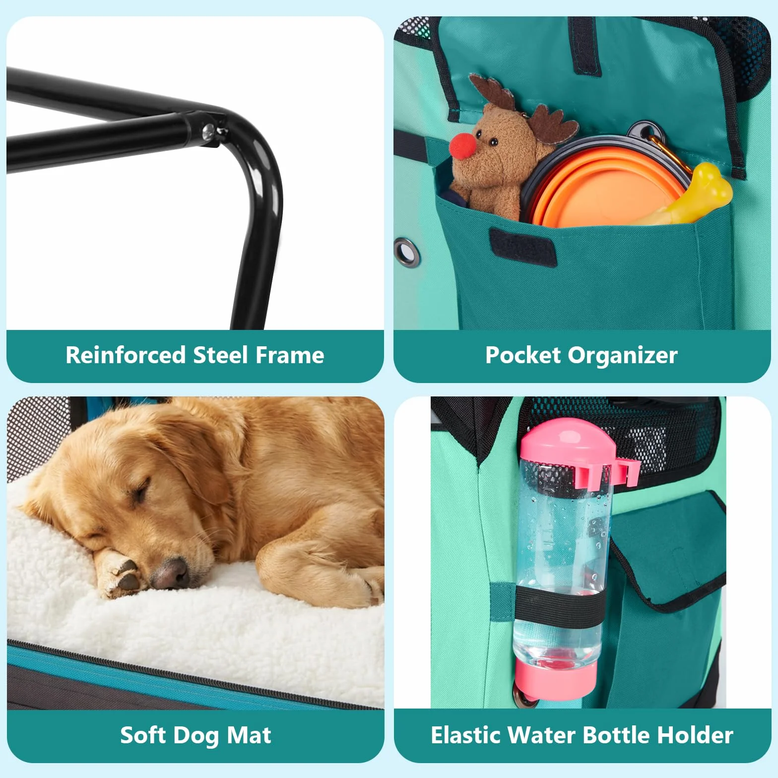 Ownpets Składana skrzynka podróżna dla psa z matą, 4-drzwiowa, 106,5 x 78,5 x 78,5 cm, przenośne nosidełko dla zwierząt domowych z lekką stalową ramą, dla dużych psów, miękka buda dla psów z odpinaną