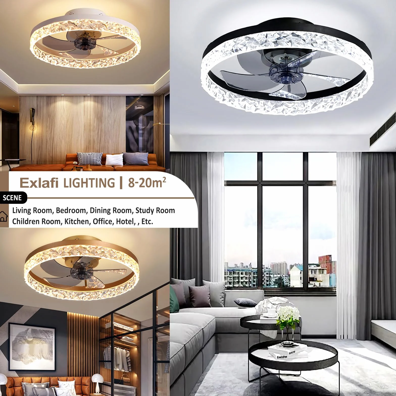 Cichy Wentylatory sufitowe z oświetleniem Pilot, Nowoczesne światła Lampa sufitowa z wentylatorem LED Lampa sufitowa z wentylatorem do Sypialni Salon, 6 prędkości (Czarny, 50CM)