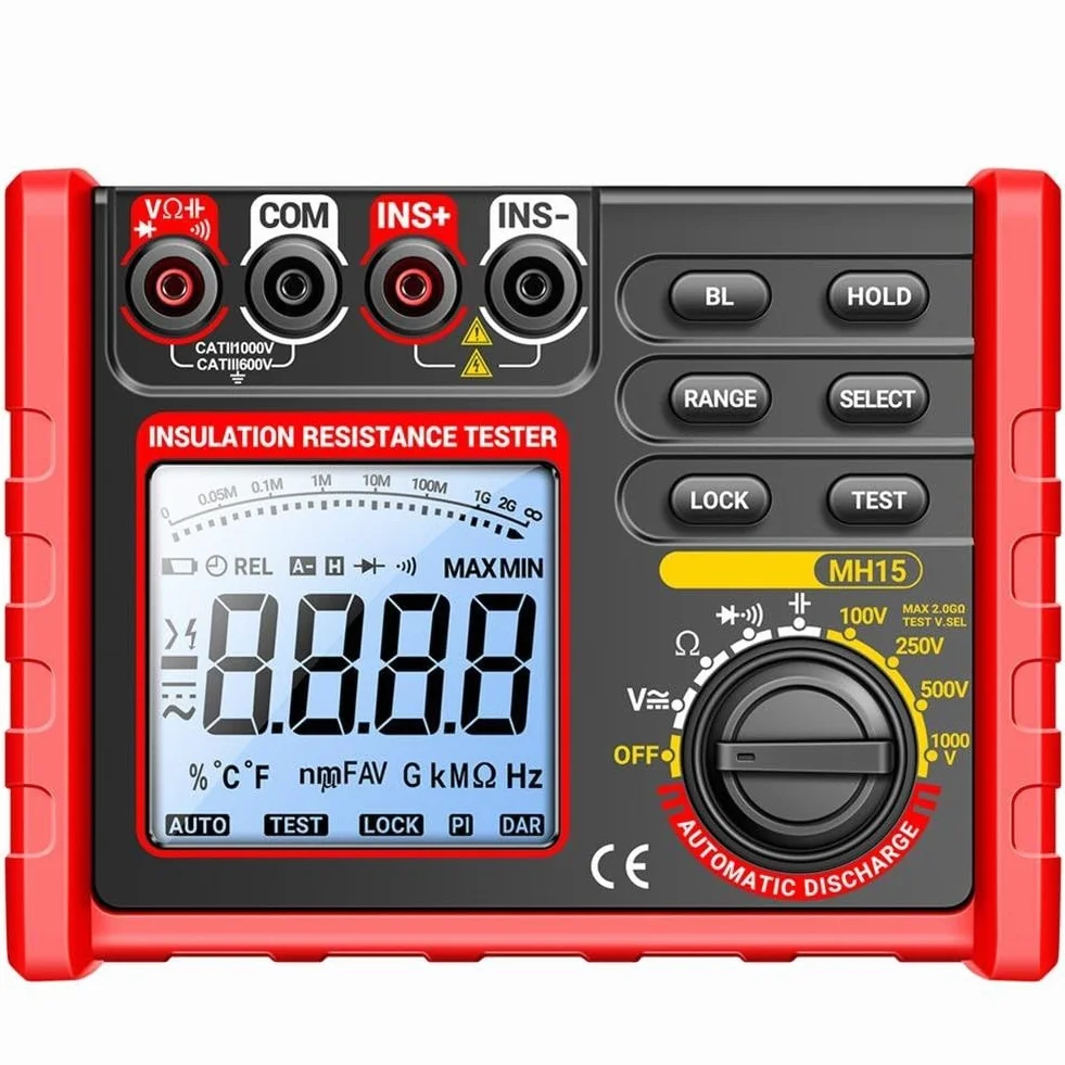 MH15 Cyfrowy Megohmmeter Tester Rezystancji Izolacji, 100 V 250 V 500 V 1000 V Wyświetlacz LCD, Do Testowania Przełączników Kabli Motorowych