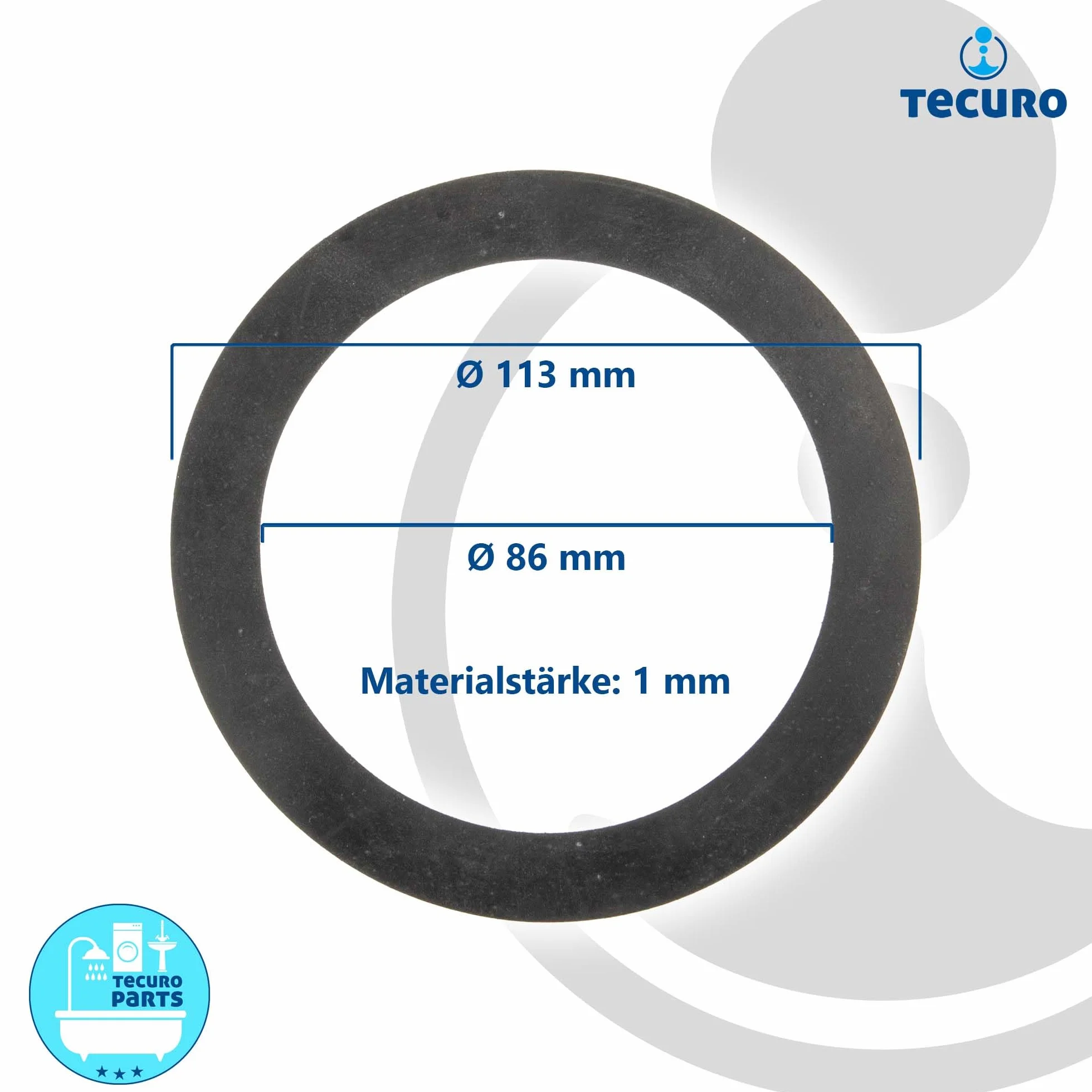 tecuro Gumowa uszczelka płaska do odpływu kosza sitowego 3 1/2 cala, Ø 113 mm x Ø 86 mm x 1 mm, czarna, idealna do zlewozmywaków kuchennych