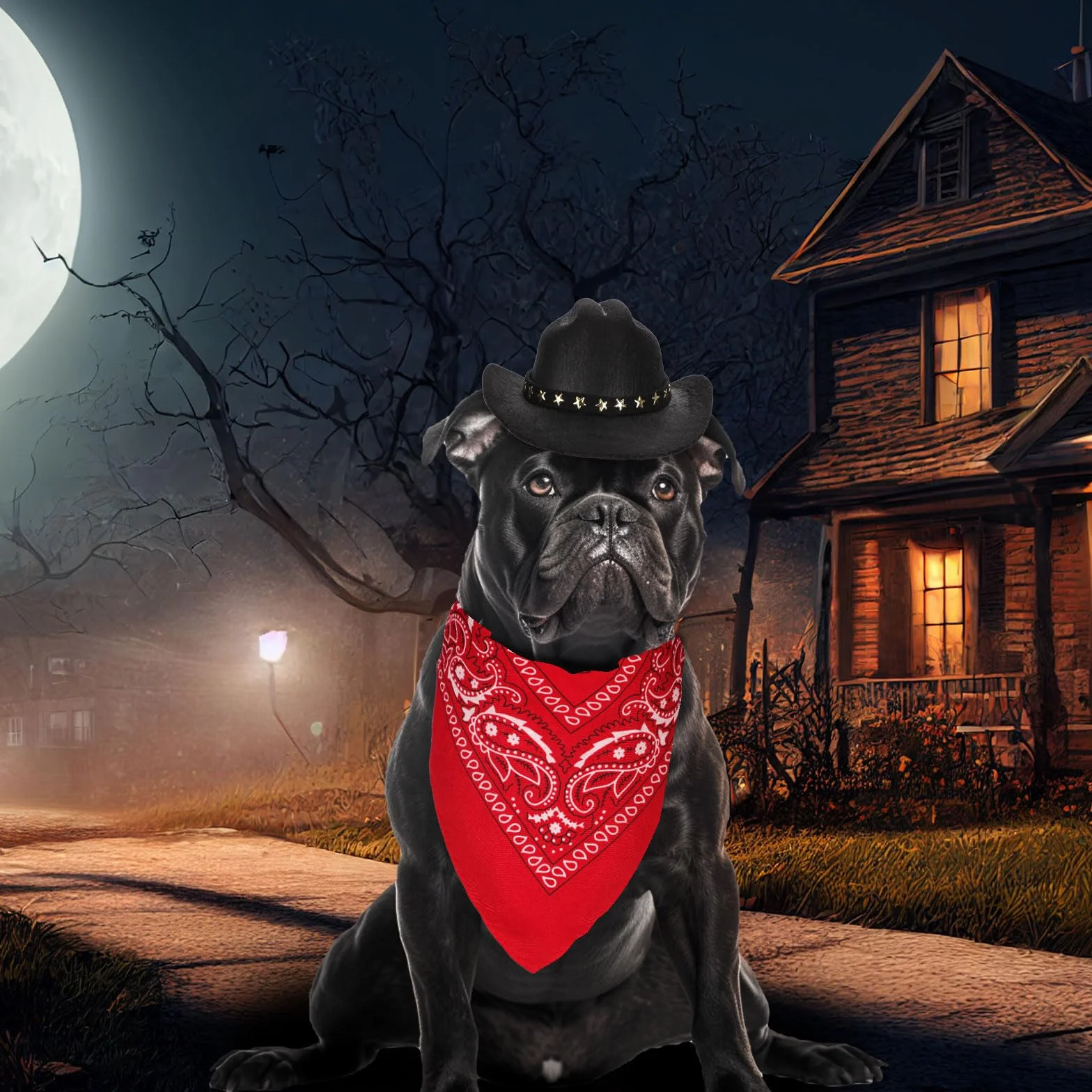 PEUTIER Kostium kowboja, psa i kota, kostium na Halloween, akcesoria dla małych zwierząt domowych (czarny, czerwony)