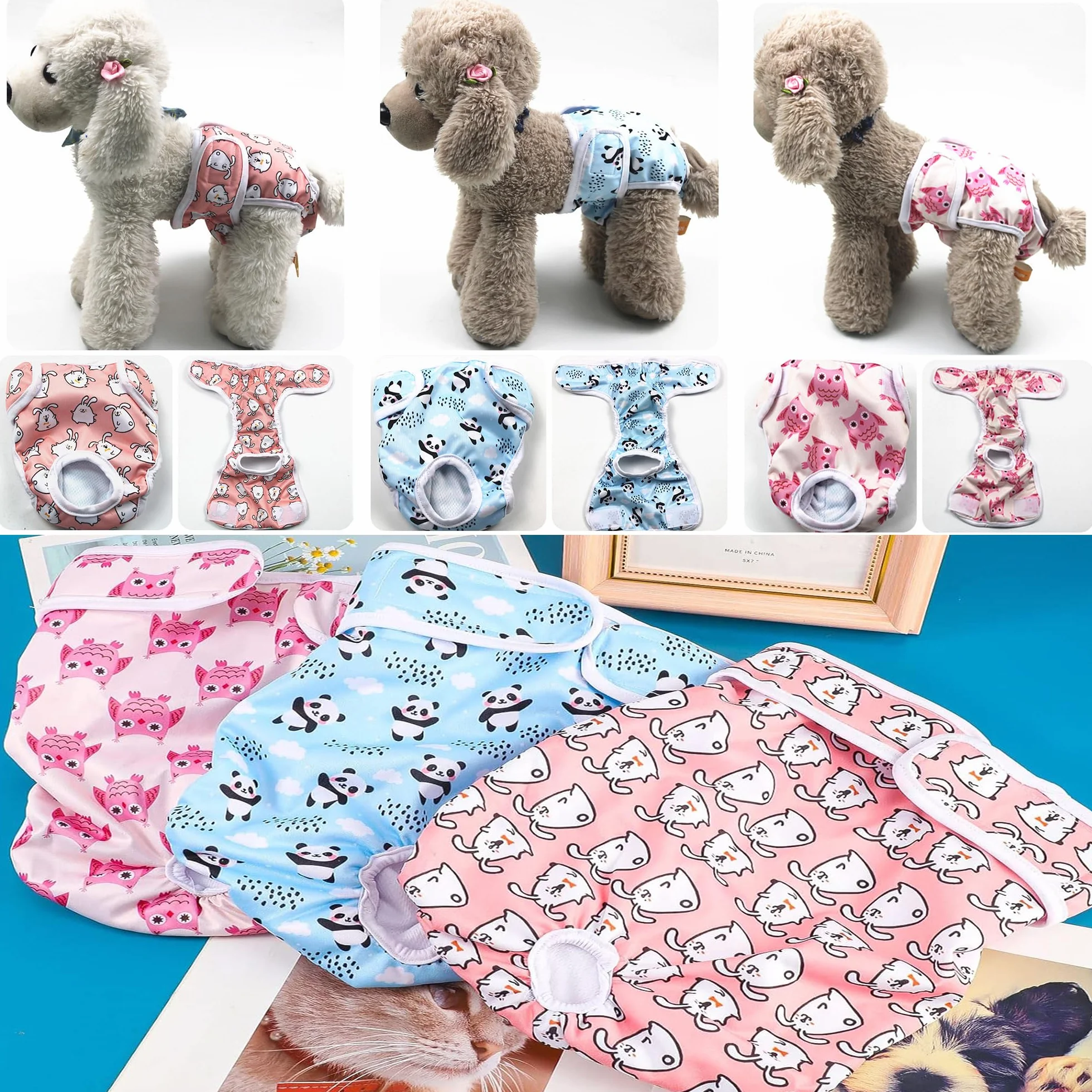 3-Pack Pieluchy dla Psów, Pieluchy dla Psów Wielokrotnego Użytku Zmywalne Super Absorbujące Regulowane, Okres Ciepła dla Psów w Sezonie dla Kobiet Zwierząt Awierząt i Długich Podróży (XS)