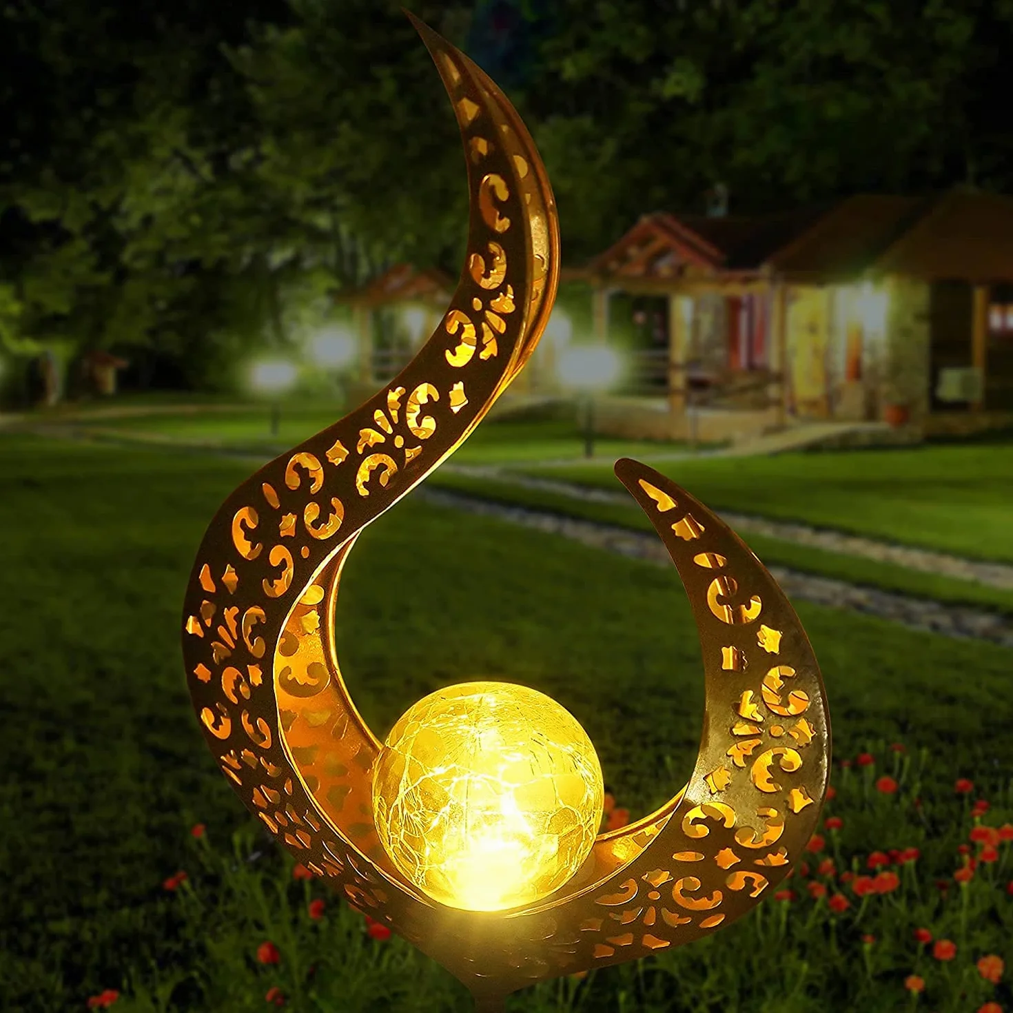 Lampa solarna do użytku na zewnątrz, 2 metalowe wydrążone diody LED, dekoracyjny stojak ogrodowy, lampa solarna na zewnątrz, pochodnia solarna do ogrodu, IP65, dekoracja ogrodowa na taras, ścieżkę,