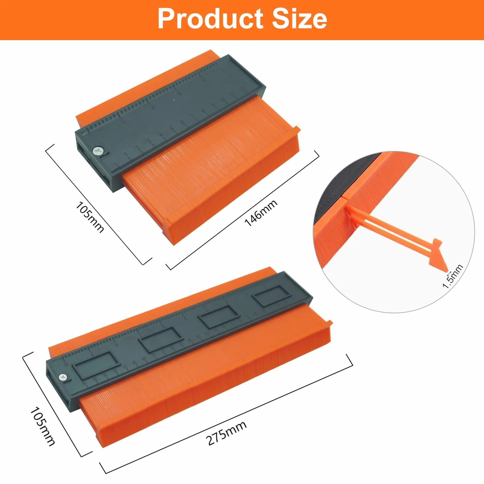 szablon do konturów z blokadą i markerem głębokich otworów, 130 mm i 250 mm, narzędzie do oznaczania konturów laminatu i płytek