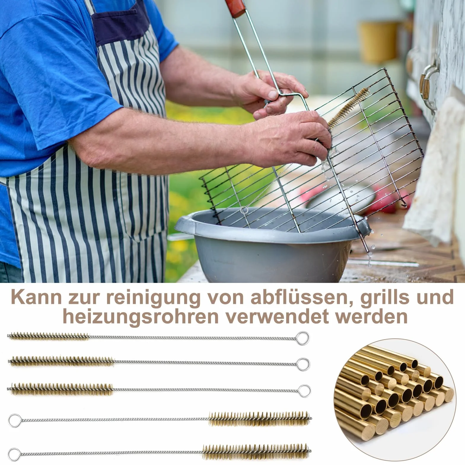 HENGBIRD 5 sztuk szczotek drucianych, szczotka do czyszczenia rur, mosiężna szczotka druciana, okrągła, szczotka stalowa, szczotka do czyszczenia rur mosiężnych, do rur rurowych, cylindrów, otworów