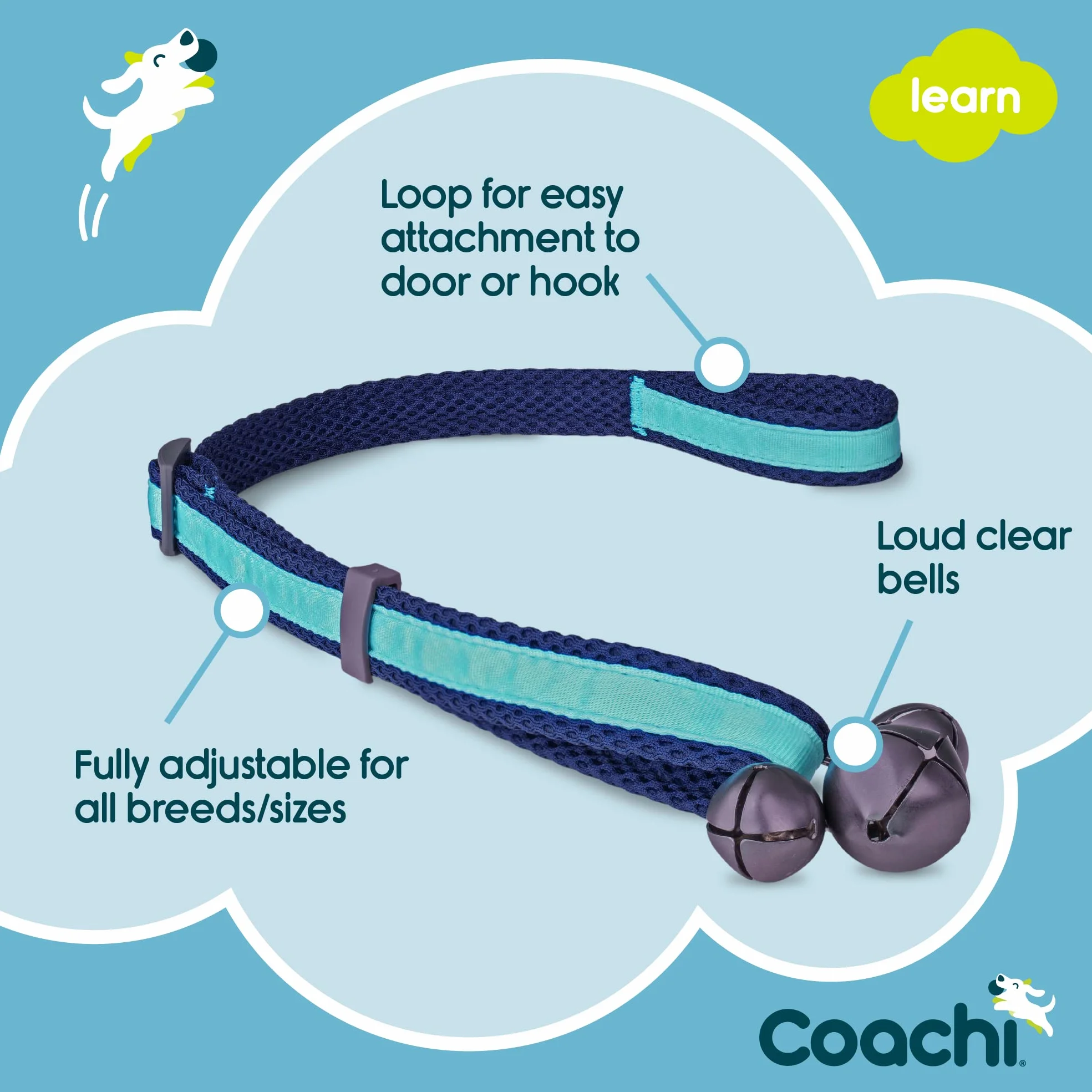 Coachi Toilet Training Bells, Suitable for Puppy or Newly Acquired Dog, House Training, Stop Door Scratching, Easy to Use, Adjustable Height. Dog Accessory, Great for Clicker Training. Easy to Hear.