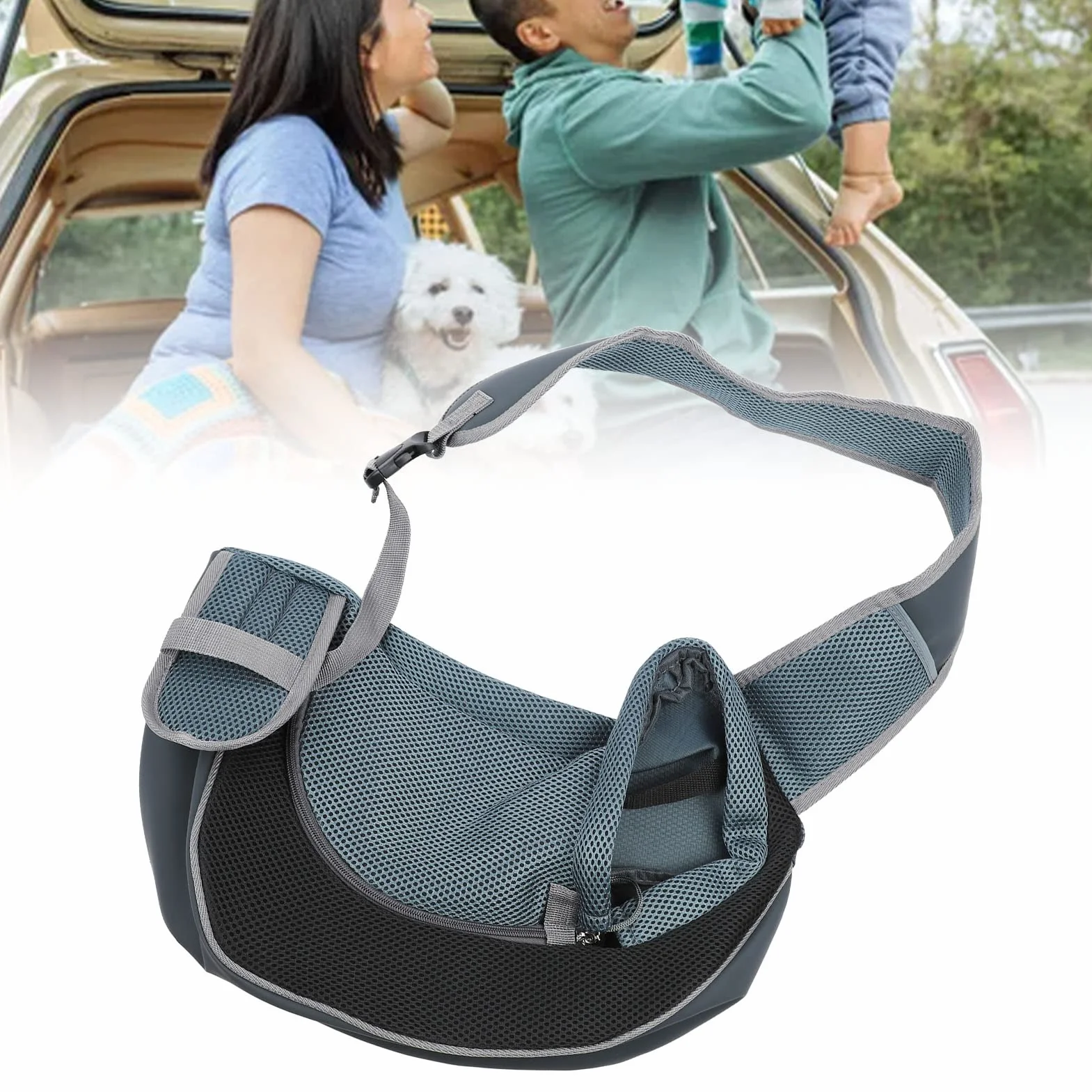 Pet Sling Torba Transportowa, Pet Sling Oddychająca Siatka Przenośna Pojedyncza Torba na ramię Nosidełko dla Psa do Podróży na Zewnątrz (Czarny)