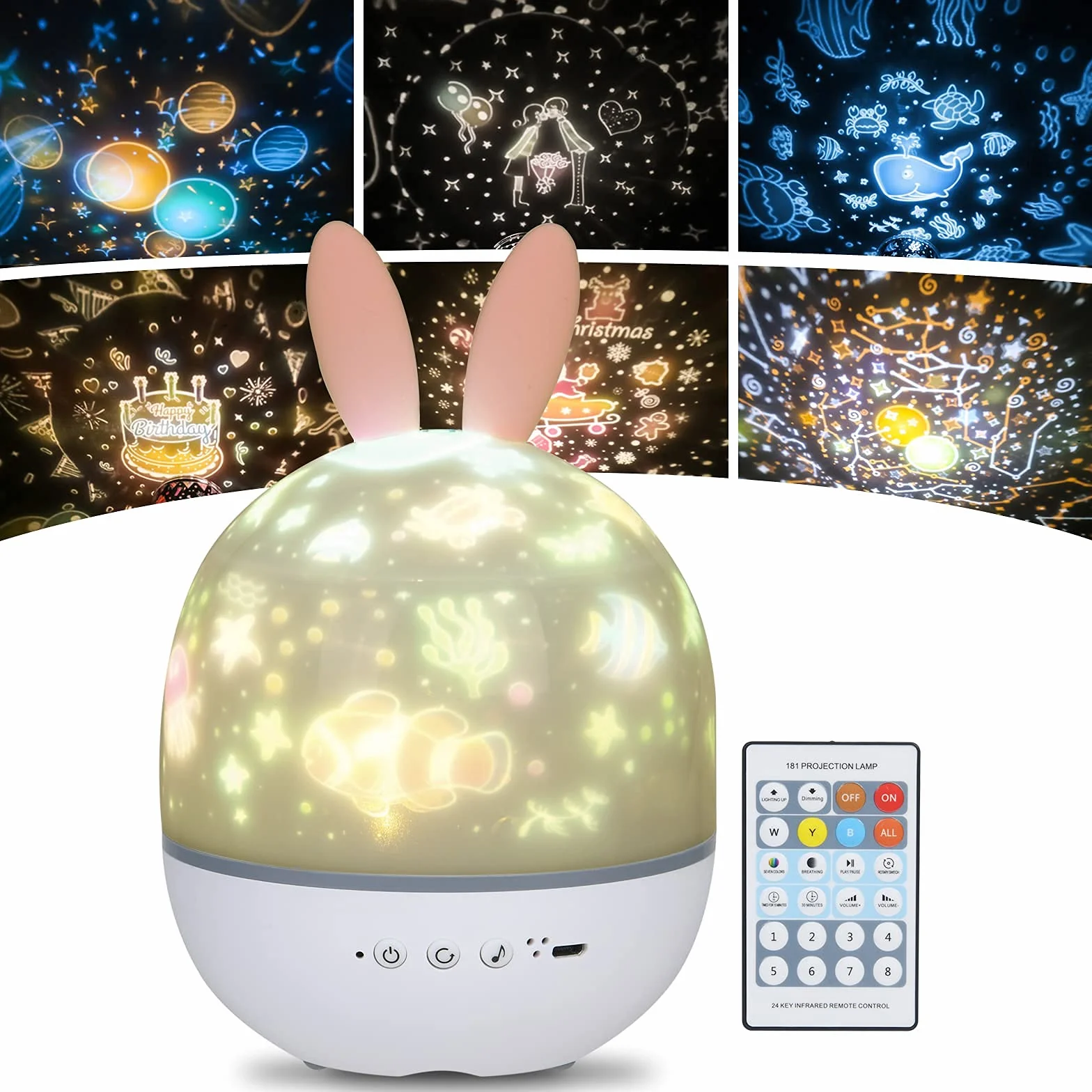 URAQT Projektor gwiaździstego nieba, obrotowy o 360° Starry Projector Light, lampka nocna LED dla dorosłych z timerem i pilotem zdalnego sterowania, 4 tryby świetlne, 6 tematów projekcji, 7 poziomów