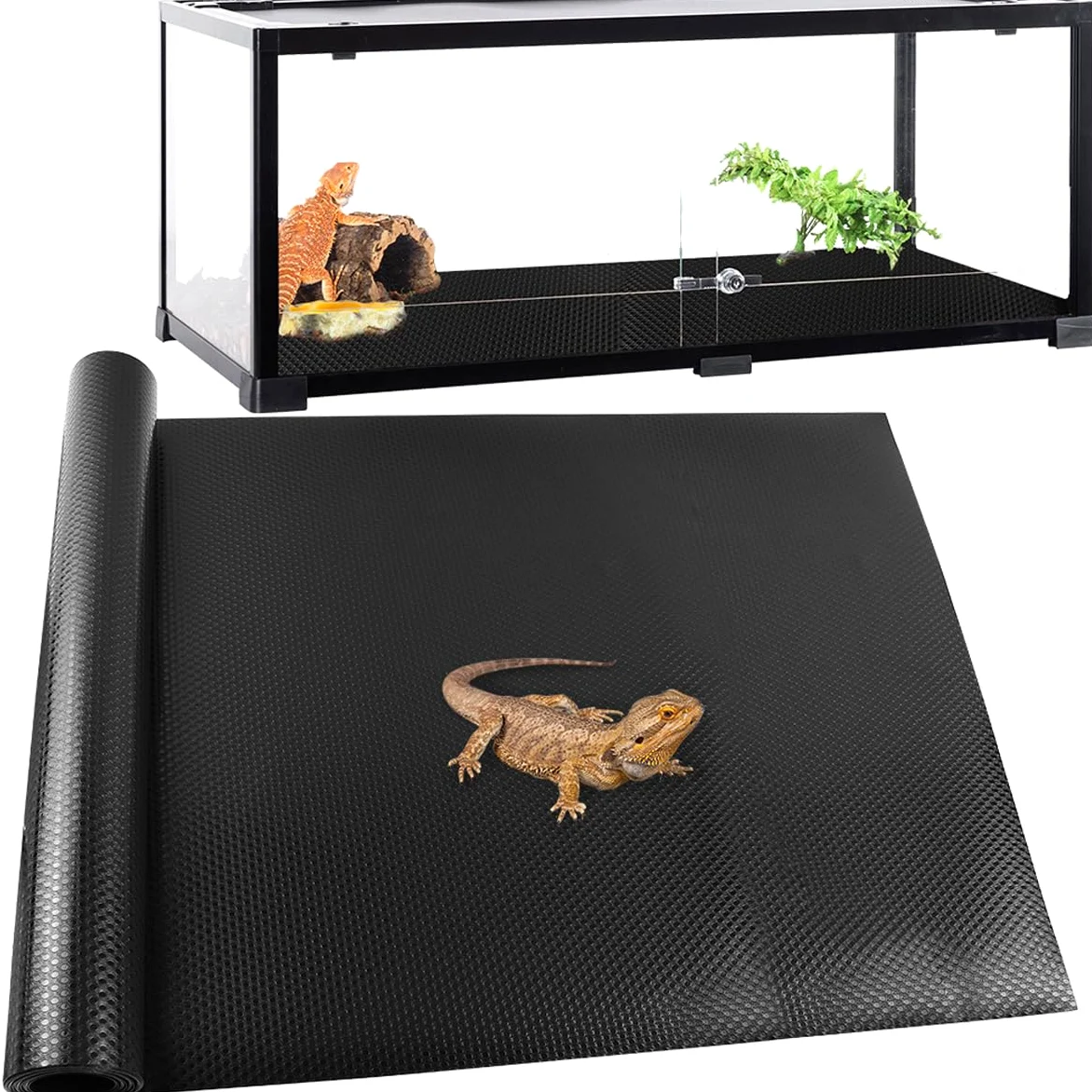 Duży rozmiar 61 x 299 cm dywan dla gadów, mata dla gadów, brodaty smok, podłoga z brodatym smokiem, pościel węża, akcesoria do czołgu z brodatym smokiem (61 x 1100 cm, 1 szt. czarna grubsza