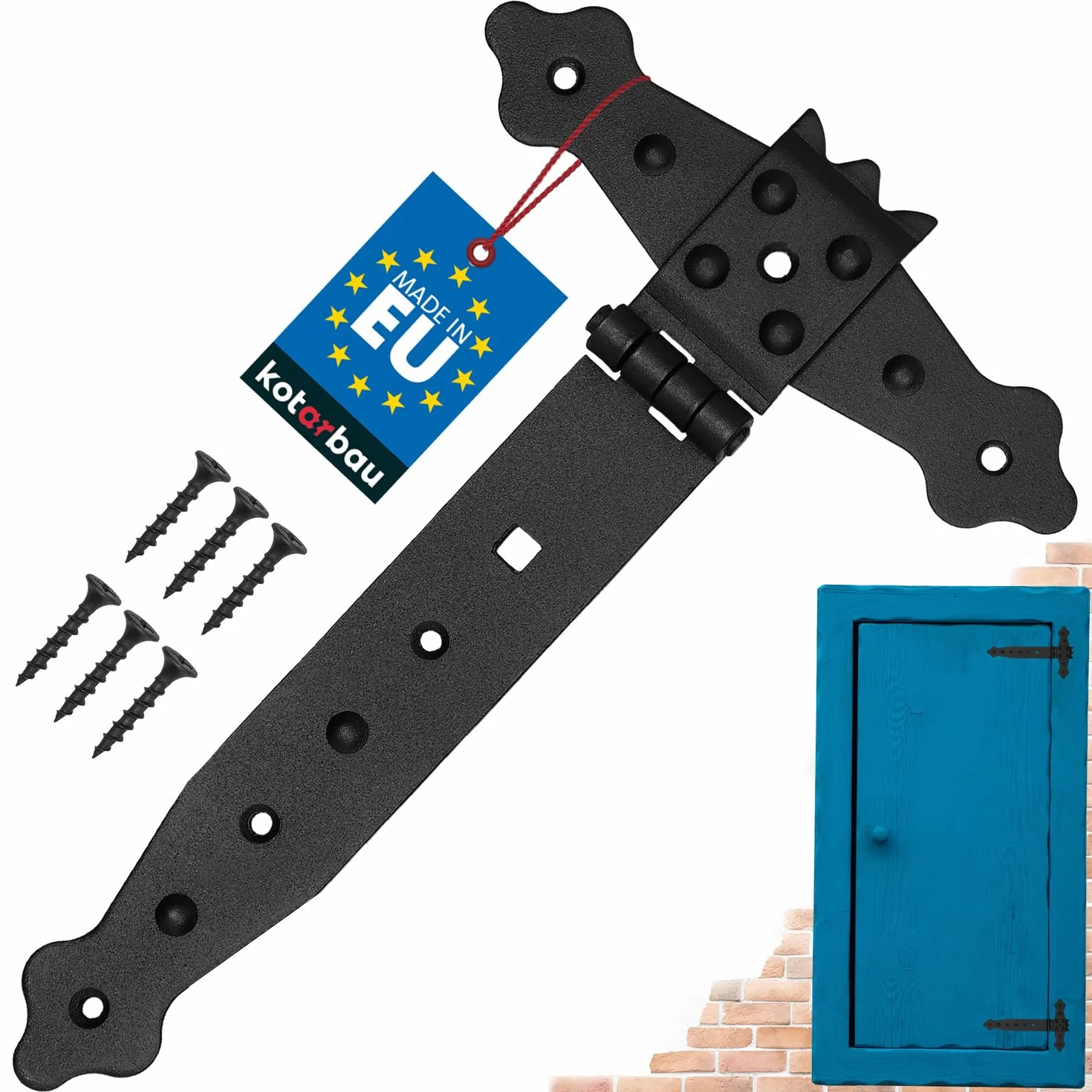 KOTARBAU® Zawias Krzyżowy Czarna Tasma Plyta Okucie Bramy Drewniane Połączenie Wiszące Malowane Proszkowo Zawias Drzwiowy Zewnętrzny Zawiasy Bramy Zawiasy Bramy 200 mm