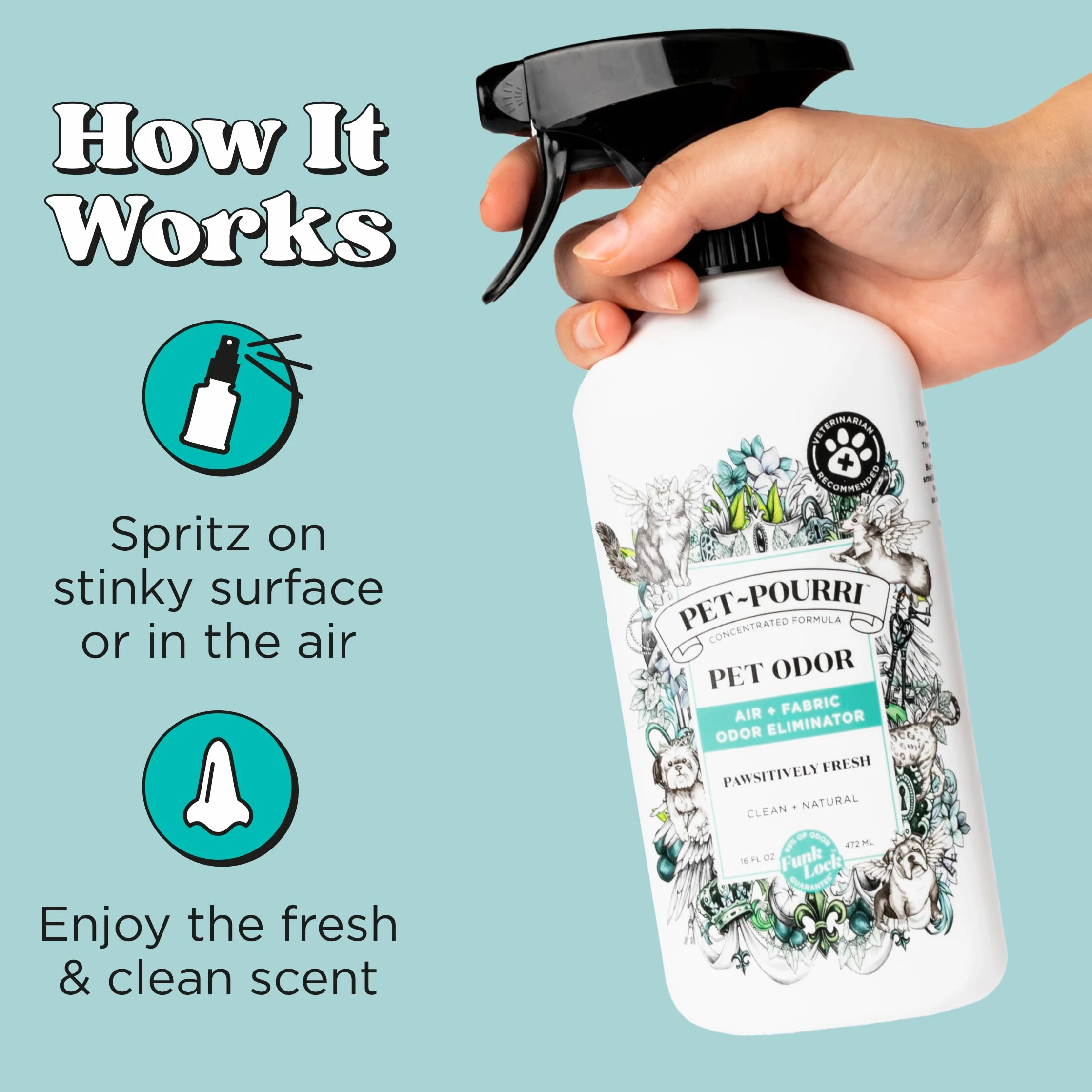 Poo-Pourri Powietrze z zapachem zwierząt domowych + spray do usuwania zapachów tkanin, świeży, 16 Fl Oz