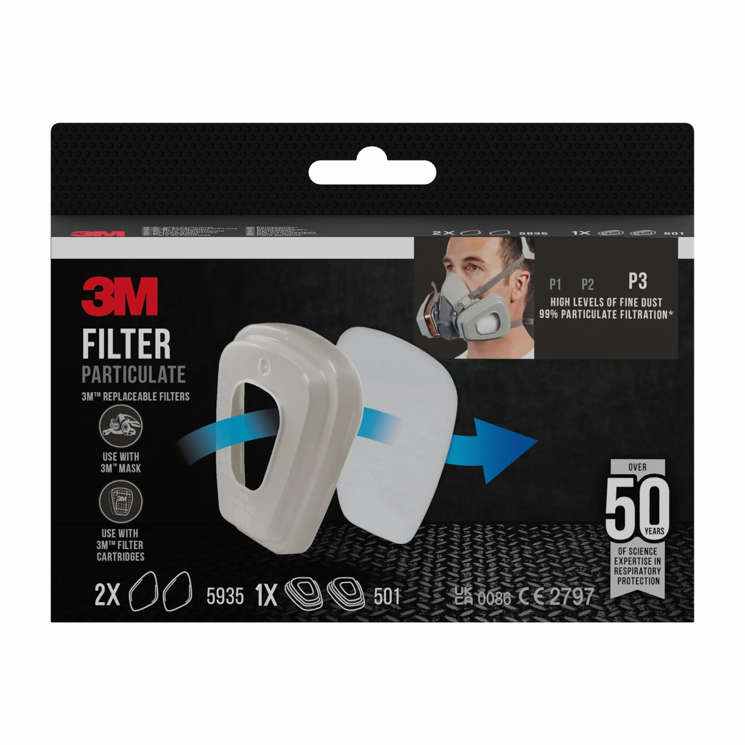 3M Filtr cząstek stałych 5935PRO2 P3 do masek przeciwpyłowych 1 para