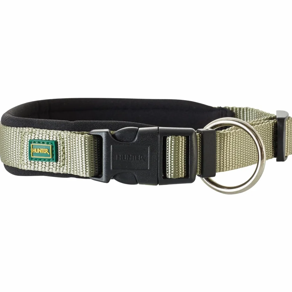 HUNTER NEOPREN VARIO PLUS obroża dla psa, nylon, wyściełana neoprenem, 35/1,5 (S), oliwkowy/czarny