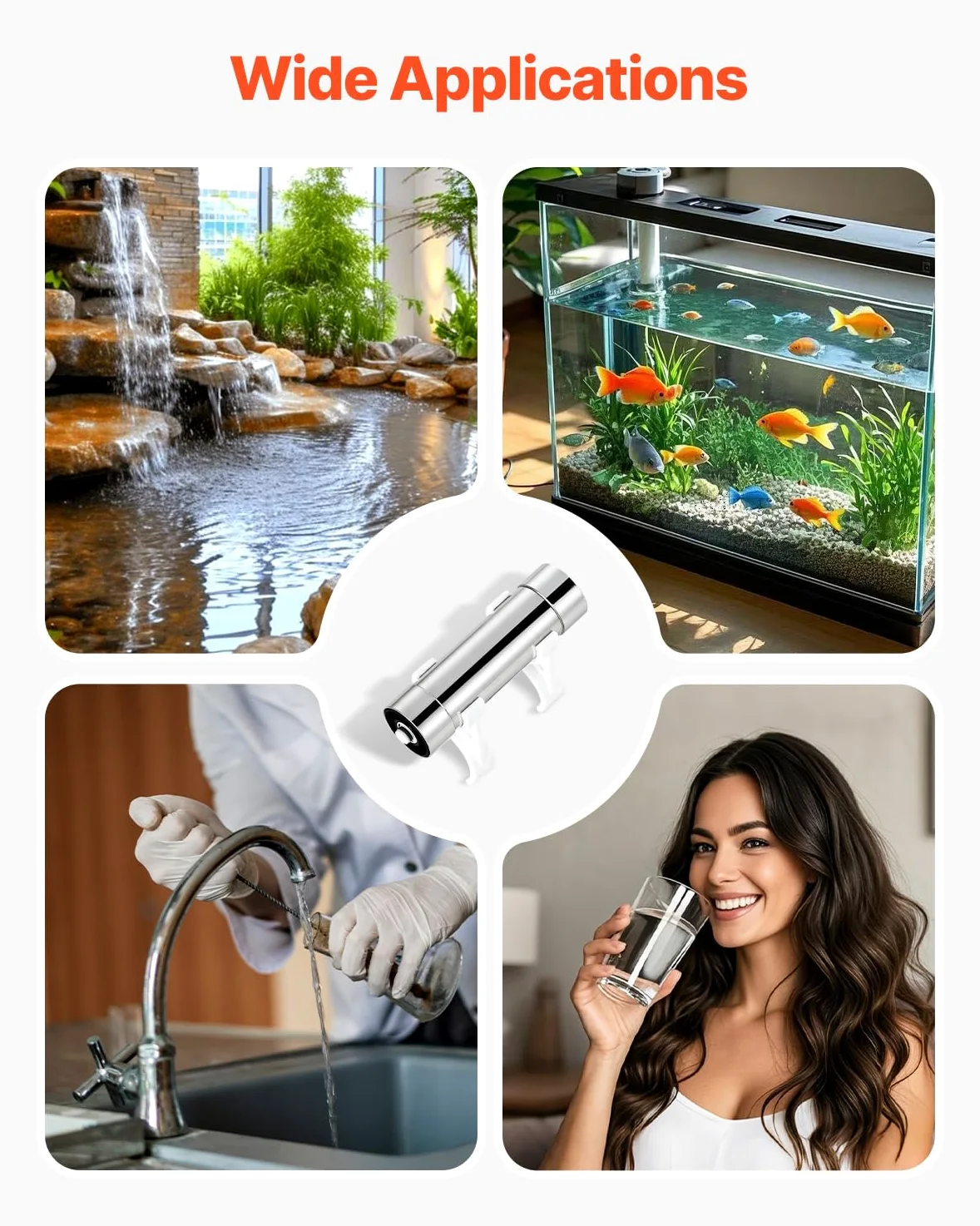 VEVOR Oczyszczacz wody UV, 8 W, 3,785 l/min, uniwersalny ultrafioletowy filtr do wody 220 V z obudową ze stali nierdzewnej, do całego domu z tuleją kwarcową, do picia, czyszczenia