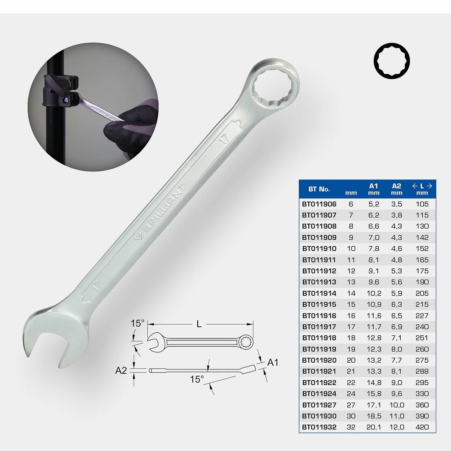 BRILLIANT TOOLS BT011916 Klucz oczkowo-widłowy, 16 mm [Powered by KS TOOLS]