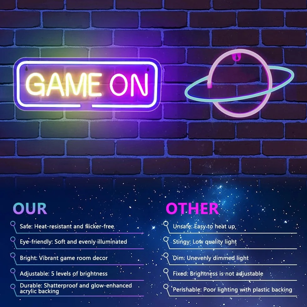 Neonowe światło LED GAME ON, szyld USB do gry, dekoracja ścienna