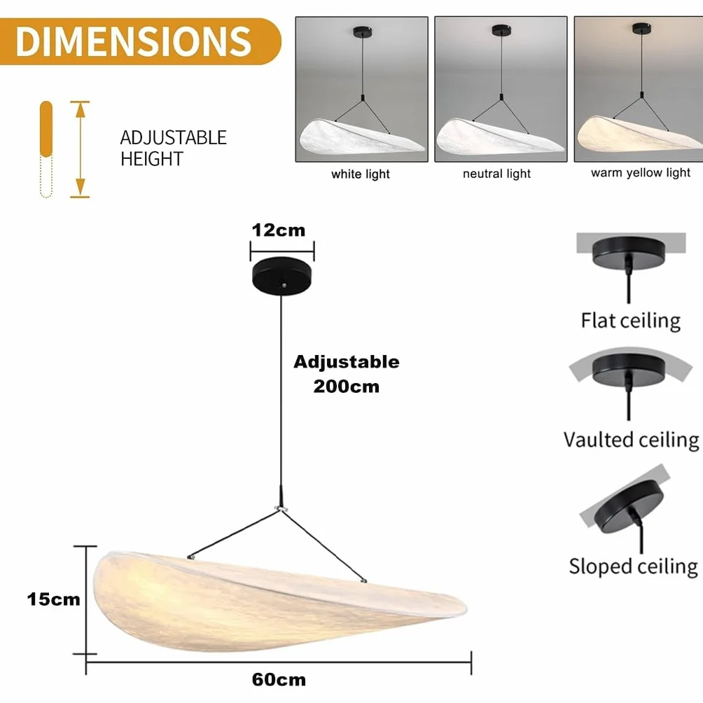 Nowoczesna lampa wisząca z jedwabiu LED duża biała wisząca lampa sufitowa w stylu nordyckim regulowana wysokość żyrandol Wabi Sabi Deco do salonu kuchni wyspy jadalni