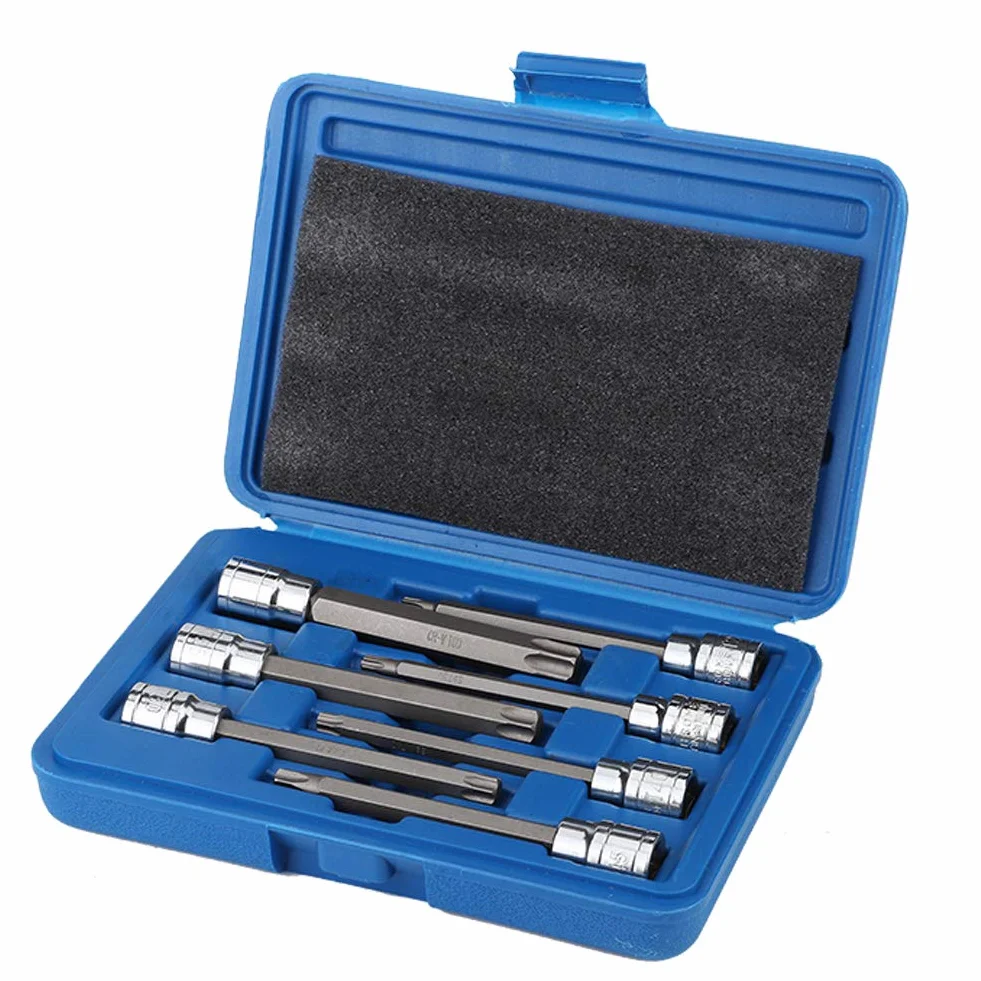 Zestaw nasadek Torx z wkładem bitowym T50 100 mm T40 i T45, długa nasadka T40, zestaw kluczy imbusowych, 7 szt. nasadek 3/8 cala, napęd bardzo długie nasadki bitów Torx