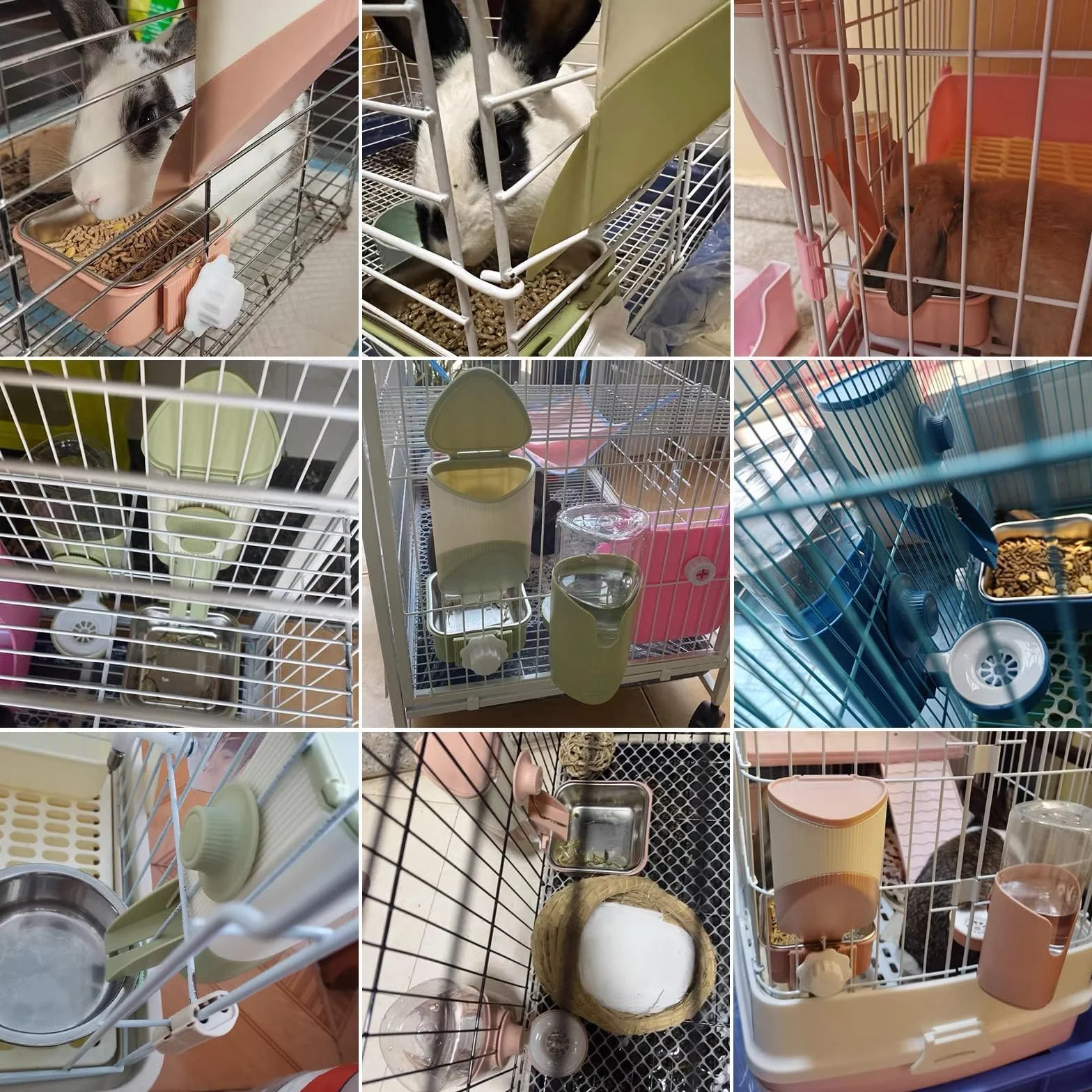 Podajnik na siano dla królików, zestaw do karmienia 3 w 1 z miską na karmę i wiszącym lejkiem do klatki, stojak na siano dla króliczka świnki morskiej szynszyli (Zielony)