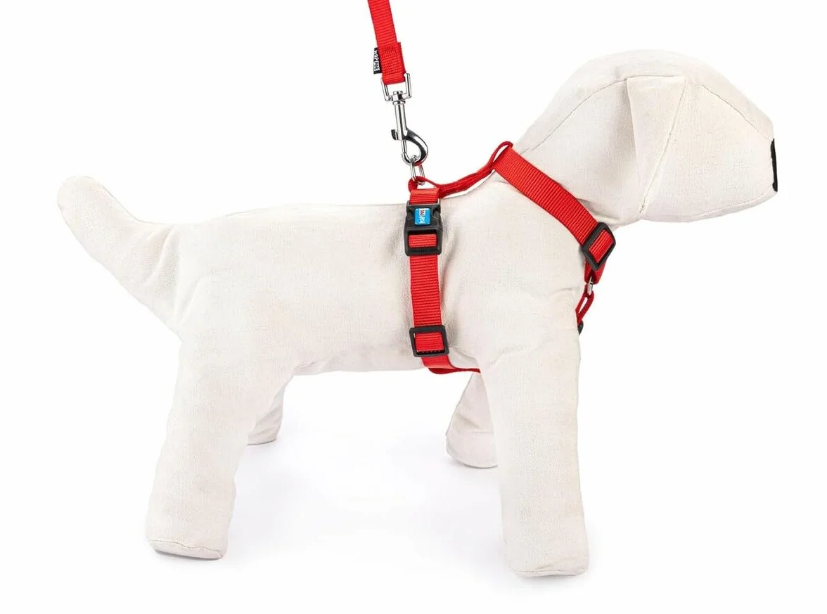 HAPPET Szelki regulowane XL Czerwone nylonowe dla dużych psów 2,5 cm regulacja szyi 43–73 cm klatki 72–114 cm