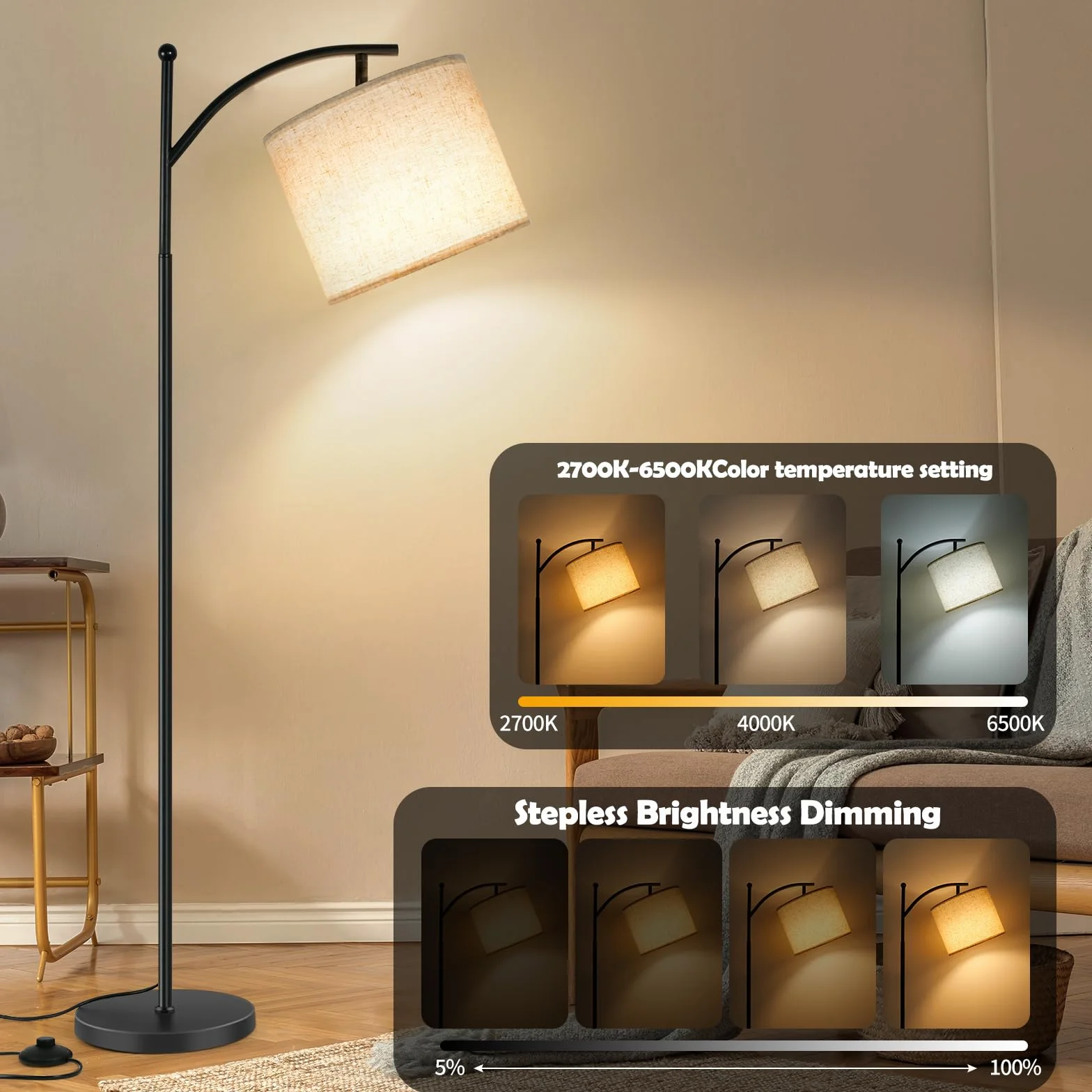 Euakee Lampa podłogowa LED do ściemniania, 155 cm lampa stojąca, salon RGB z aplikacją i pilotem zdalnego sterowania, odtwarzanie lamp podłogowych z asystentem Alexa&Google, nowoczesna lampa do salonu