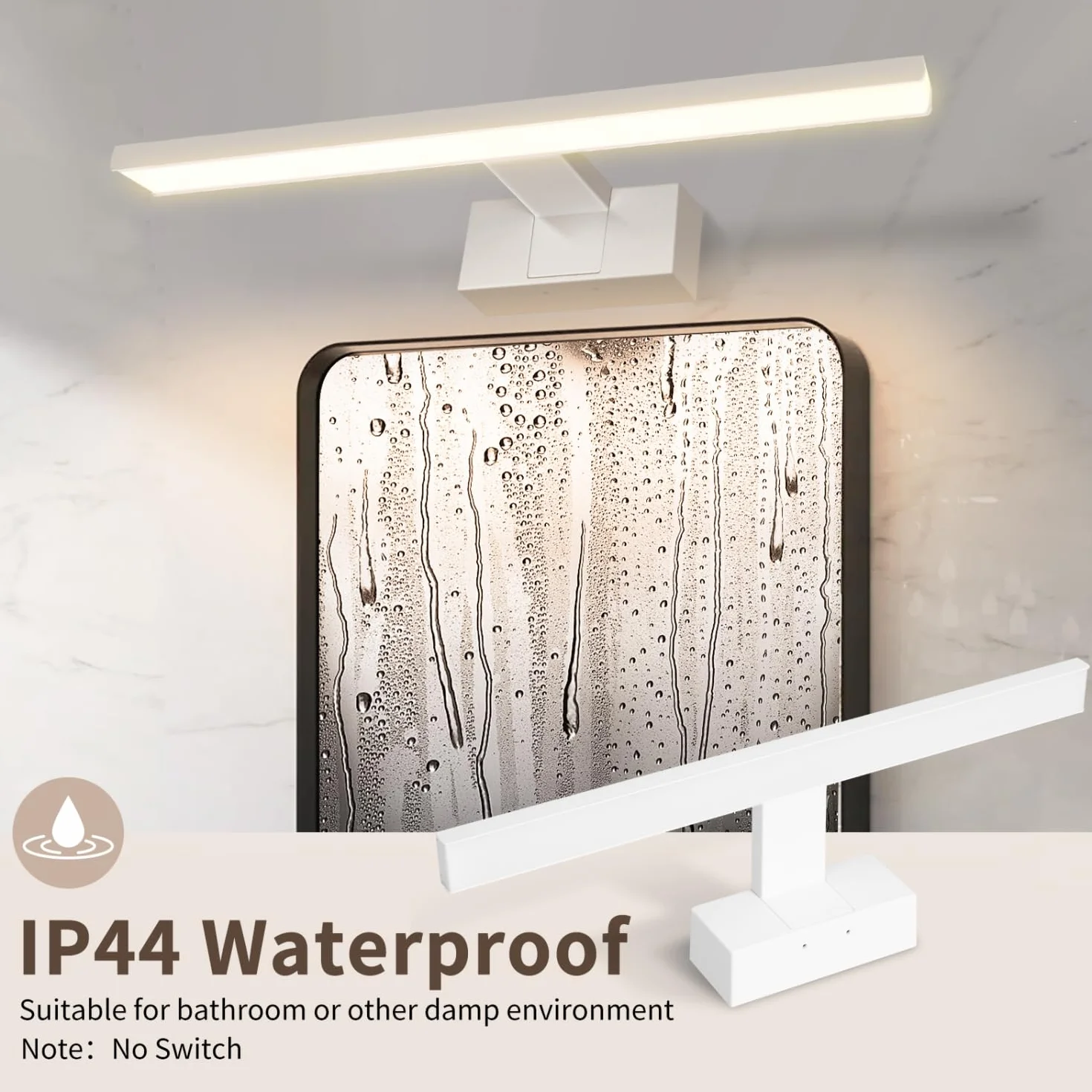 Aigostar Lampa Łazienkowa nad Lustro LED 40cm - Kinkiet Łazienkowy Biała IP44, 3 Sposoby Montażu, 4000K Neutralna Biel, 8W 560lm, 230V