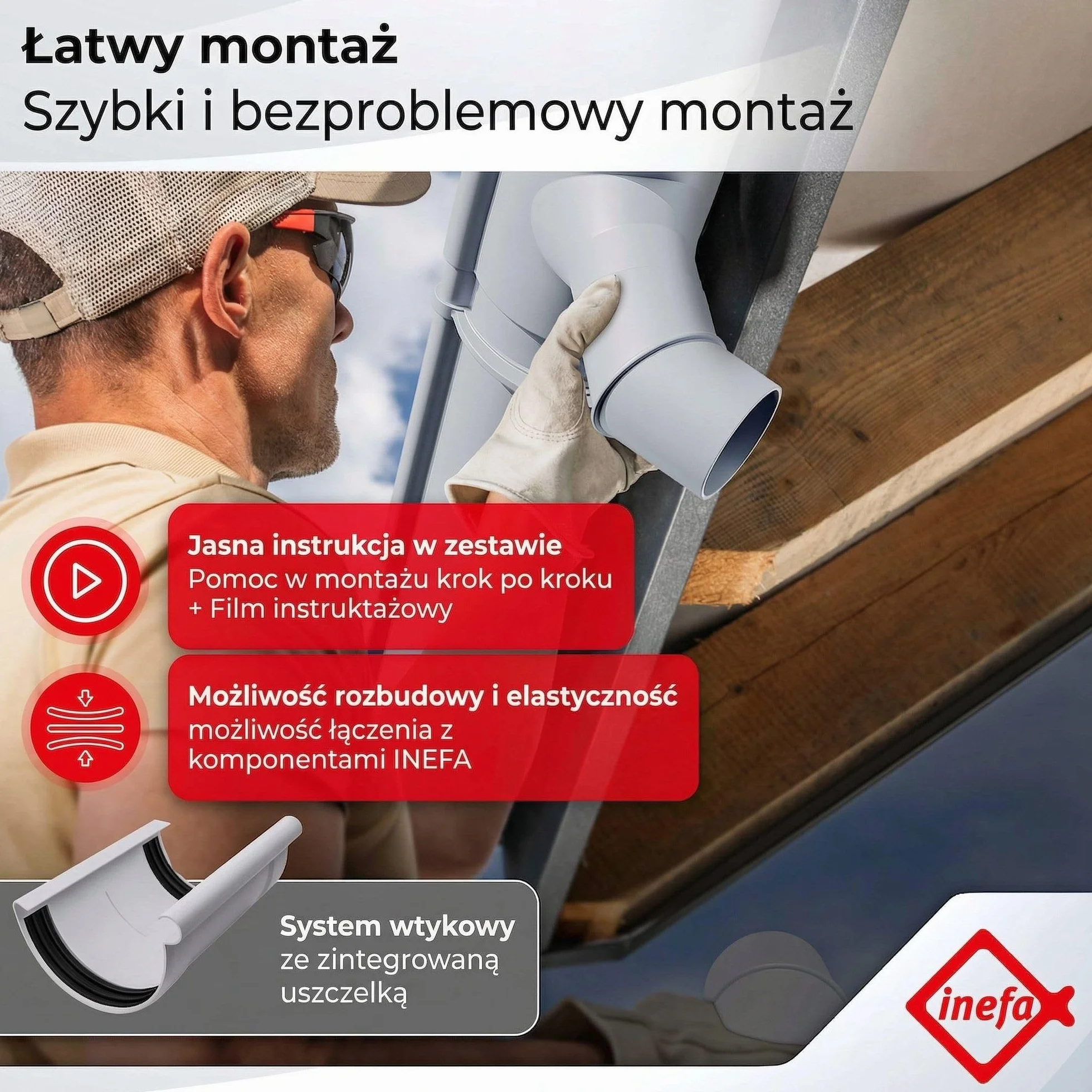 INEFA zestaw rynnowy PVC NW100 100 mm półokrągły 5 m antracyt