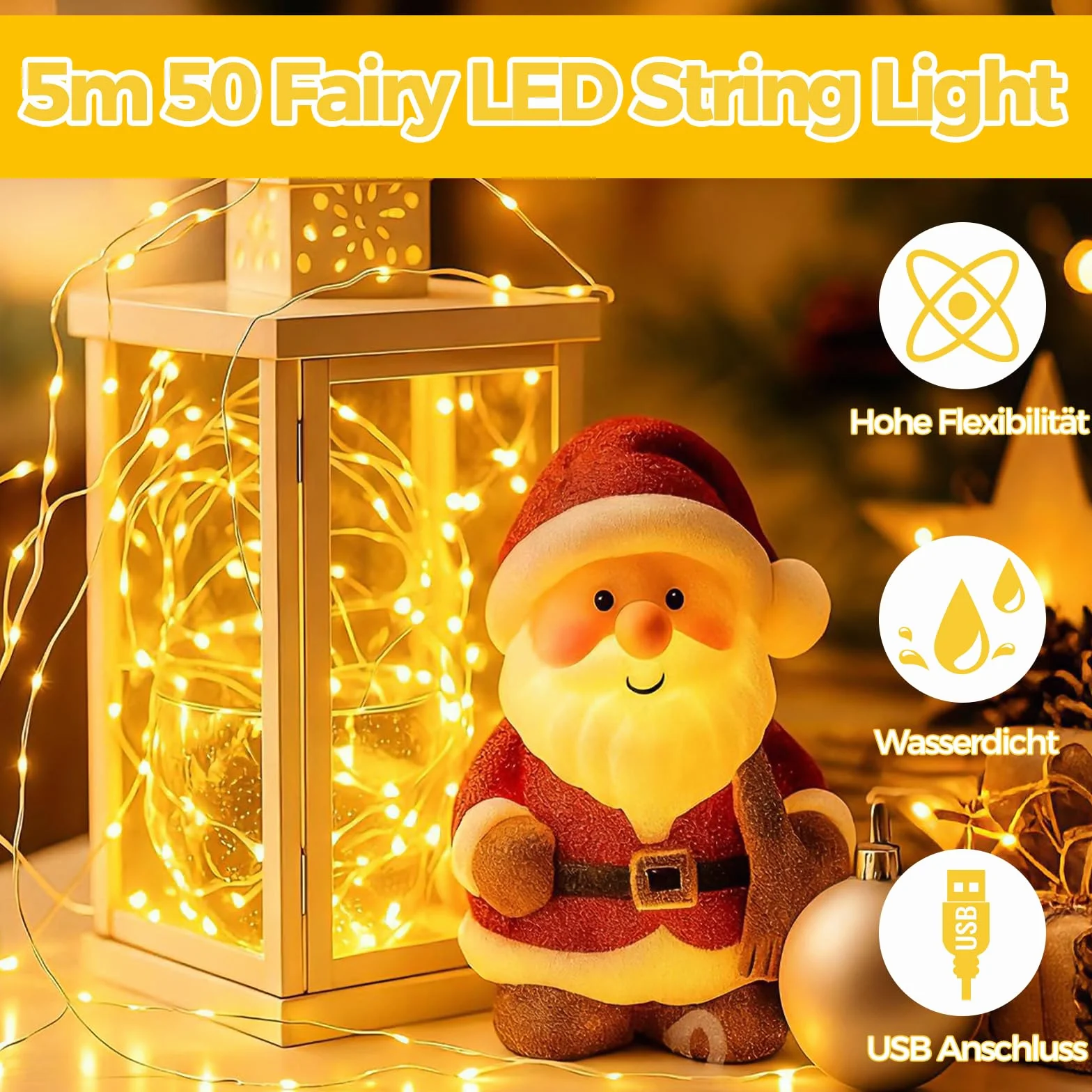 ALEGRE łańcuch świetlny LED USB 5m 50 diod wodoodporny ciepła biel