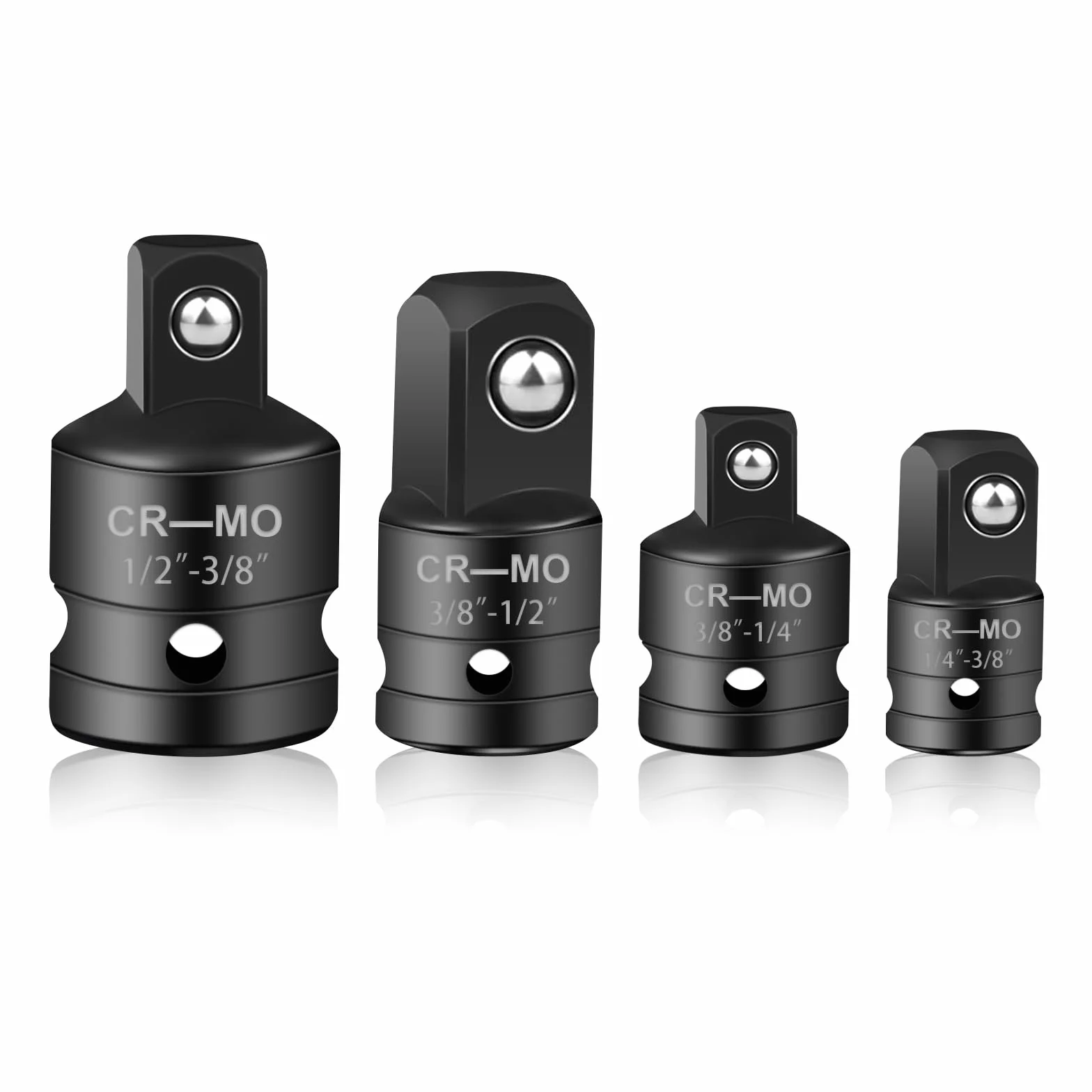 Zestaw adapterów, 4 sztuki adapterów do gniazda adaptera grzechotkowego konwertera, zestaw adapterów 1/4 na 3/8, 3/8 na 1/4, 3/8 na 1/2, 1/2 na 3/8 na 3/8 do kluczy nasadowych