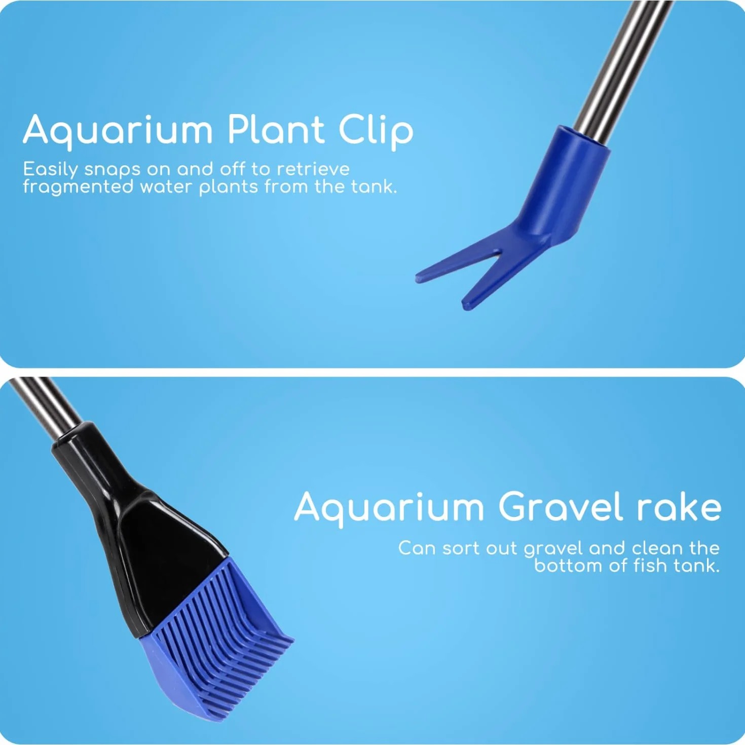 Nobleza Aquarium Cleaners, zestaw 5 w 1 z wysuwanym środkiem do czyszczenia akwarium – siatka na ryby, skrobak do glonów, grabki do żwiru, widełki do roślin, gąbka