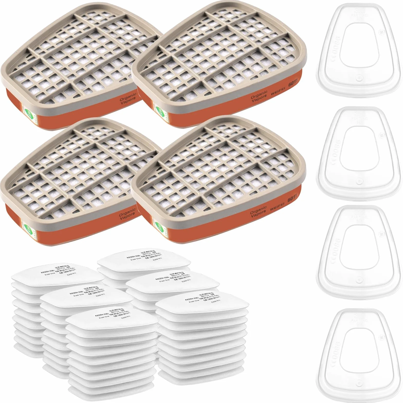 6001 zestaw filtrów do maski oddechowej, filtr przeciwko oparom organicznym, filtry bawełniane, 60 filtrów z bawełny filtrującej + 4 filtry i 4 zaślepki dla rzemieślników, majsterkowiczów, natrysków