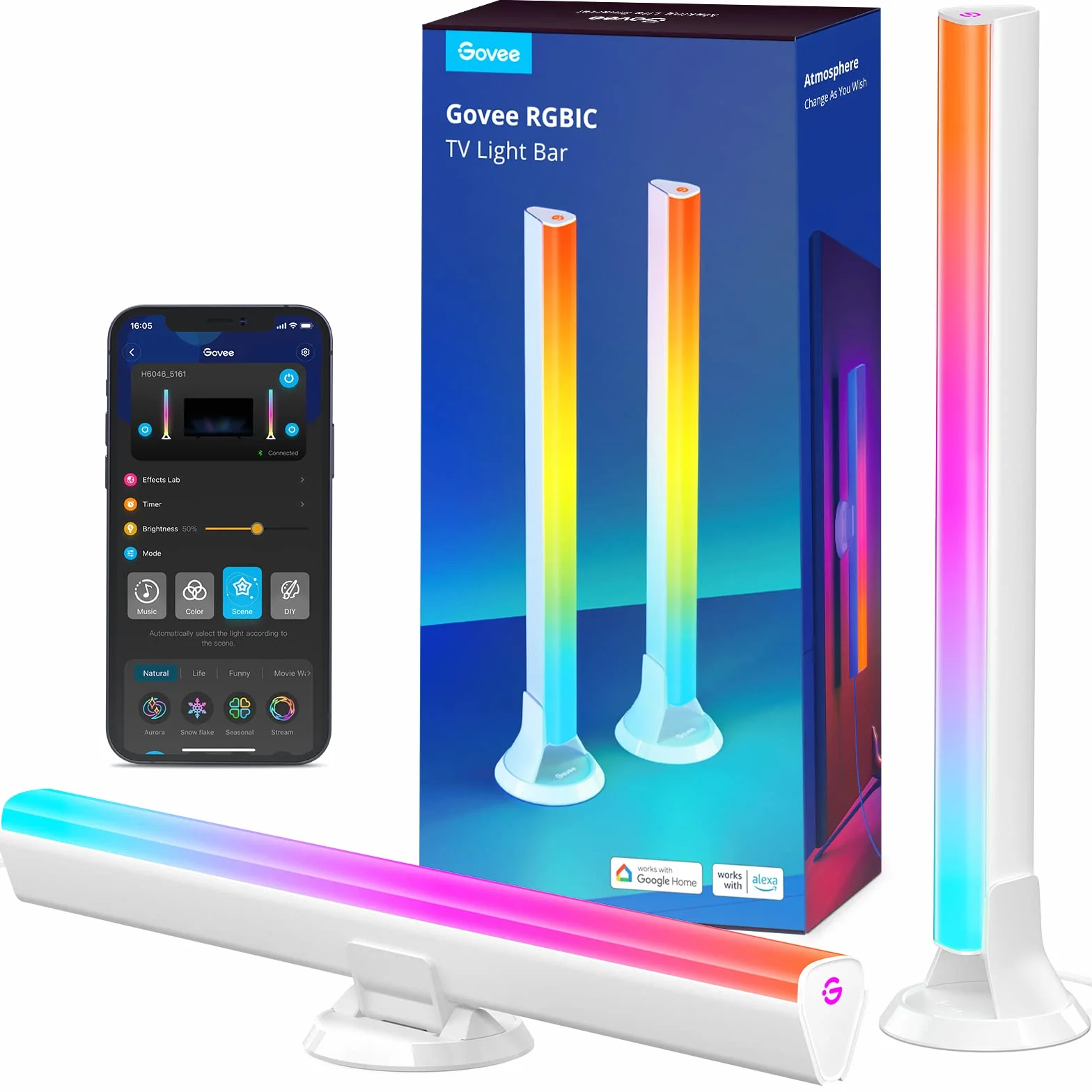 Govee Oświetlenie LED RGBIC, podświetlenie telewizora WiFi dla 45-70 cali z podwójnymi koralikami świetlnymi, 3 opcje rozmieszczenia, współpracuje z Alexa i Google Assistant, ściemnianie białe, do