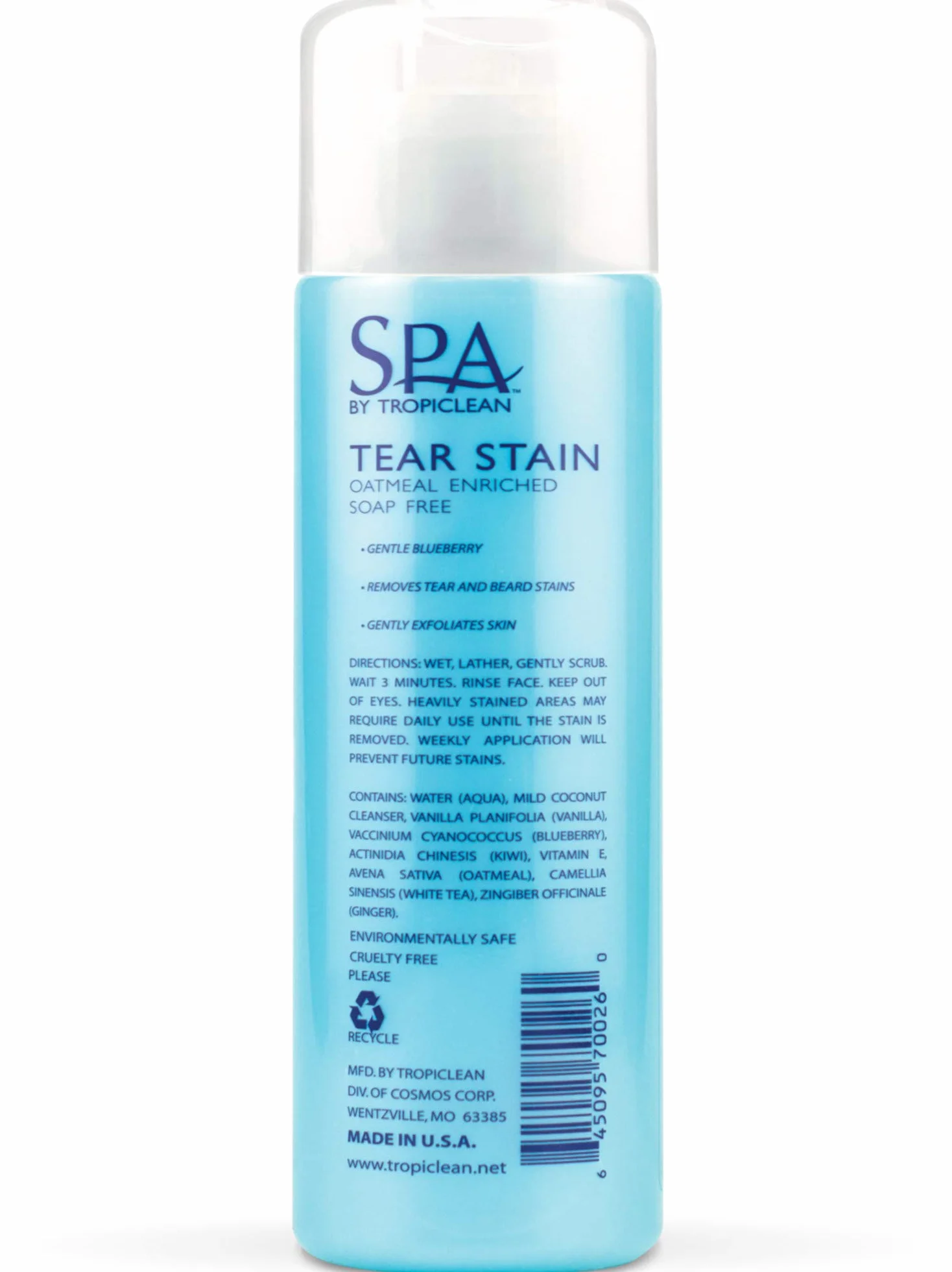 SPA by TropiClean Dog Tear Stain Remover - Oczyszczanie twarzy - Płatki owsiane i jagody - 236 ml