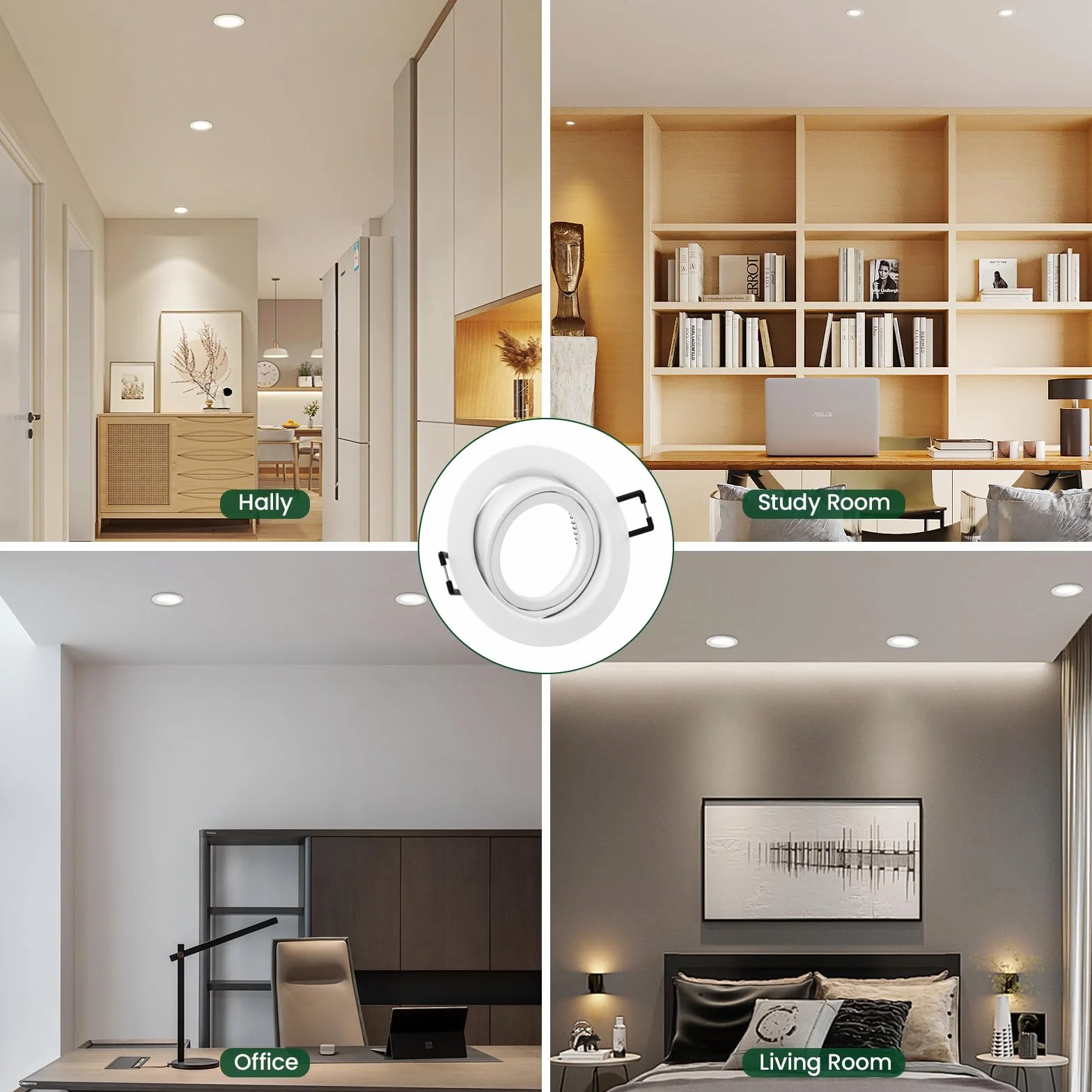 Oprawa punktowa LED GU10, wychylna o 30°, okrągła oprawka punktowa, w zestawie GU10 do lamp LED lub halogenowych, otwór montażowy Ø68-75 mm, zestaw 10 sztuk