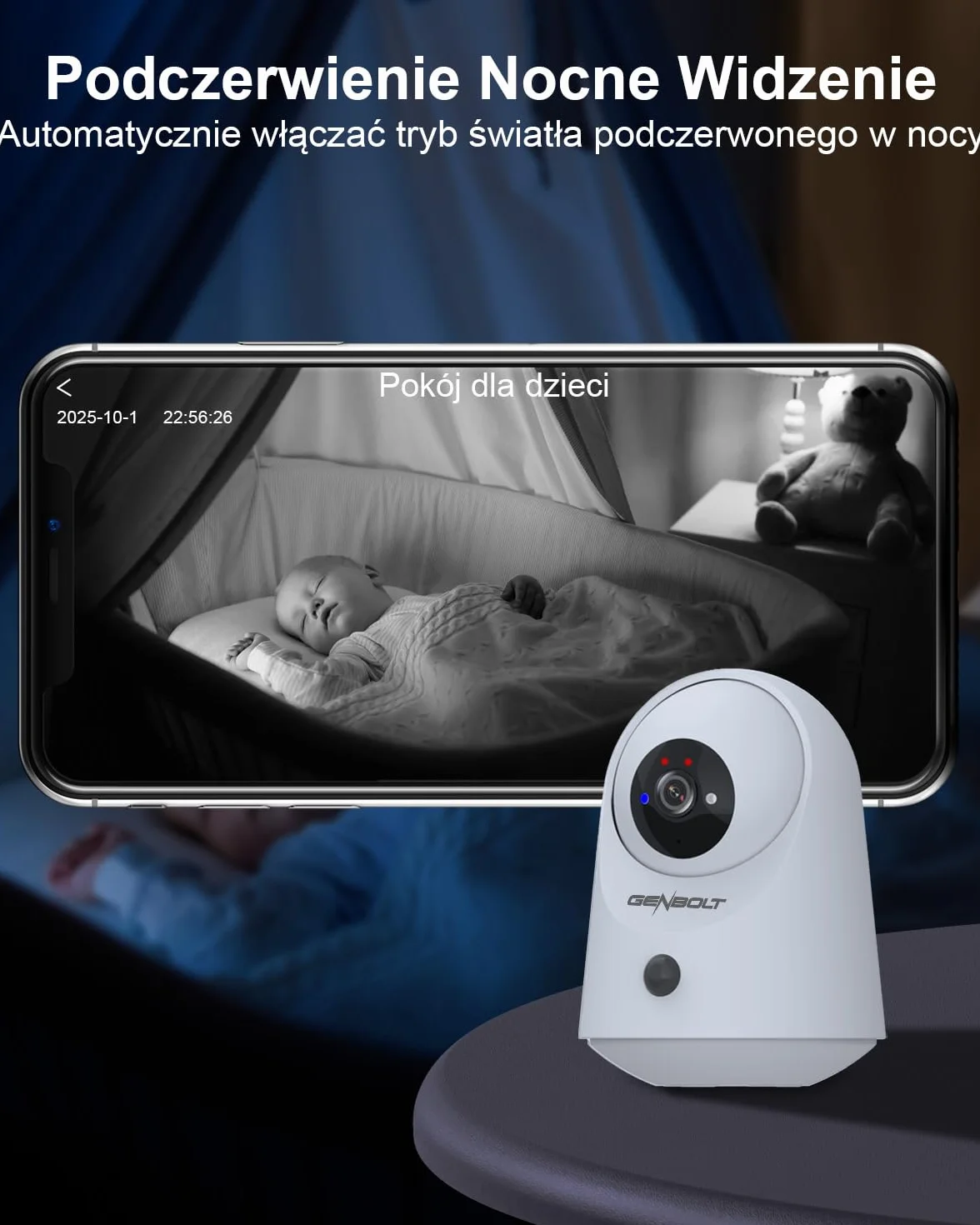 GENBOLT 2K Kameras Bezpieczeństwa WiFi Wewnętrzna, Pan Tilt Kamera dla zwierząt i bateria 5000 mAh, IP Kamera CCTV Niania Kamera dla psa Elektroniczna niania z detekcją PIR