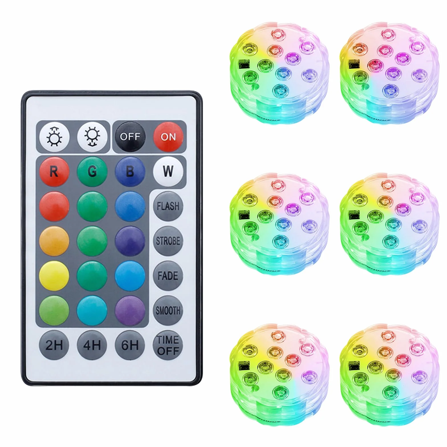 Anluomania Zestaw 6 zatapialnych świateł LED, oświetlenie basenu z pilotem, wodoodporna lampa basenowa IP68, 4 tryby 16 kolorów RGB, do basenu, akwarium, wazon, dekoracja wazonu